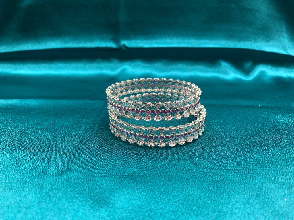 Elegant CZ diamond silver bangles with hot pink CZ diamonds