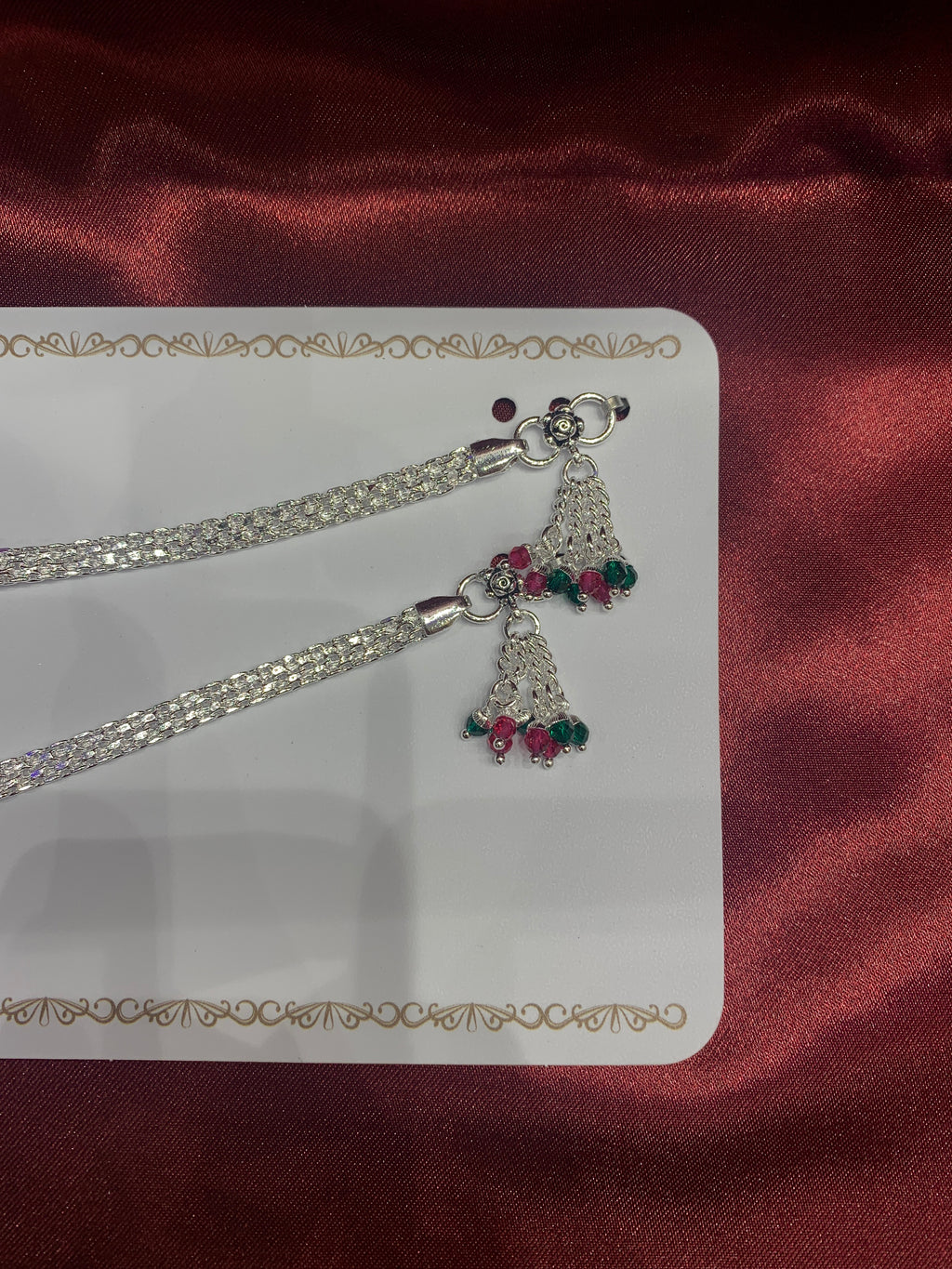 Fancy silver anklets with peacock design