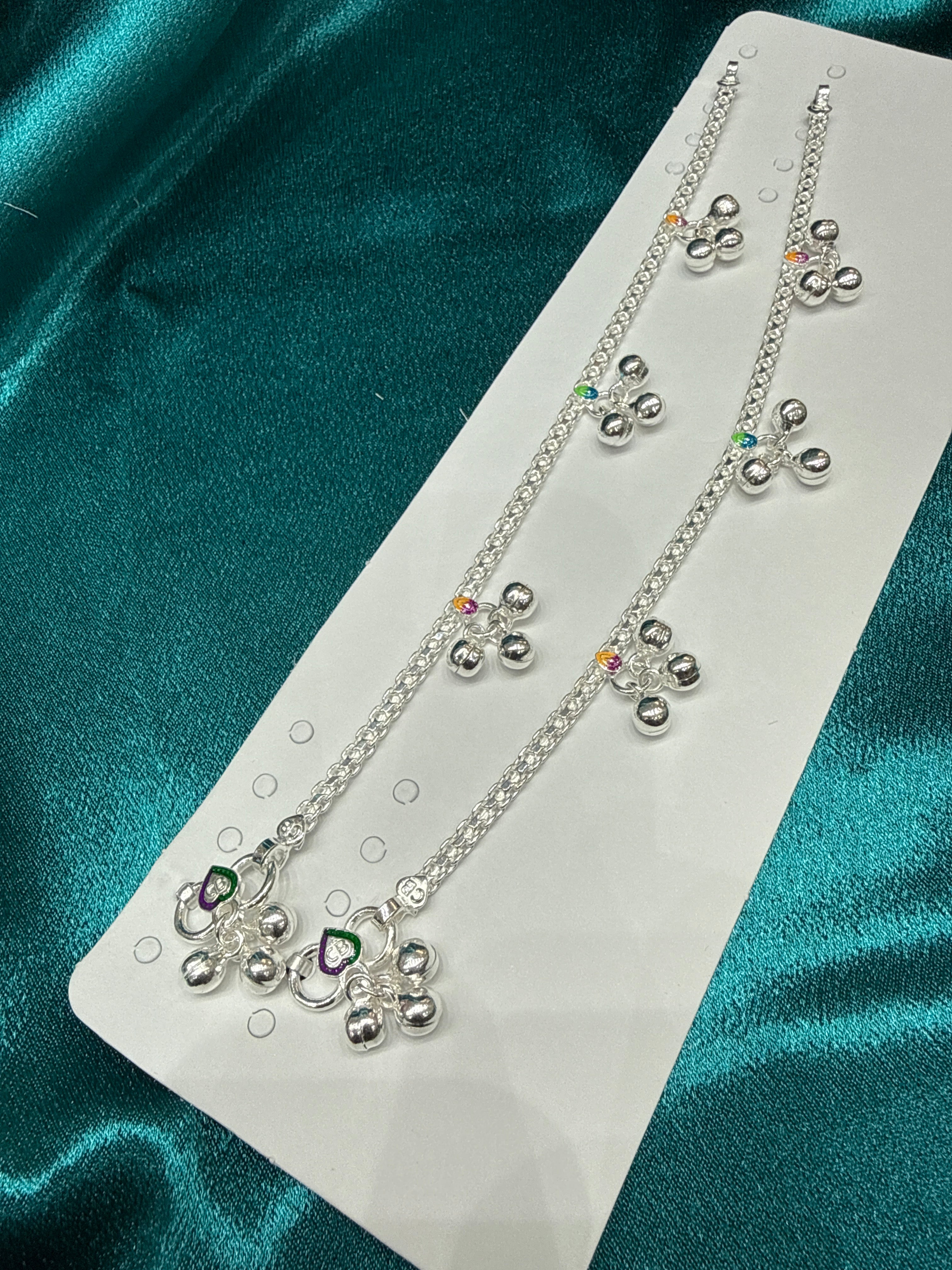 Kids fancy silver anklets (Size: 10-12 year old)