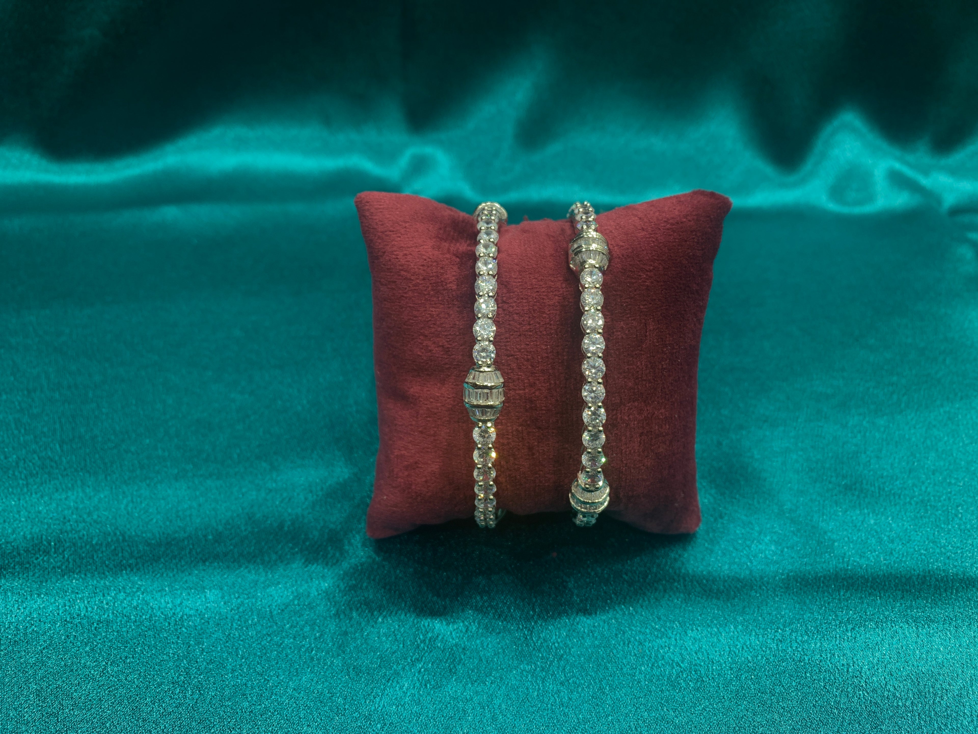 Elegant CZ diamond silver bangles with white CZ diamonds