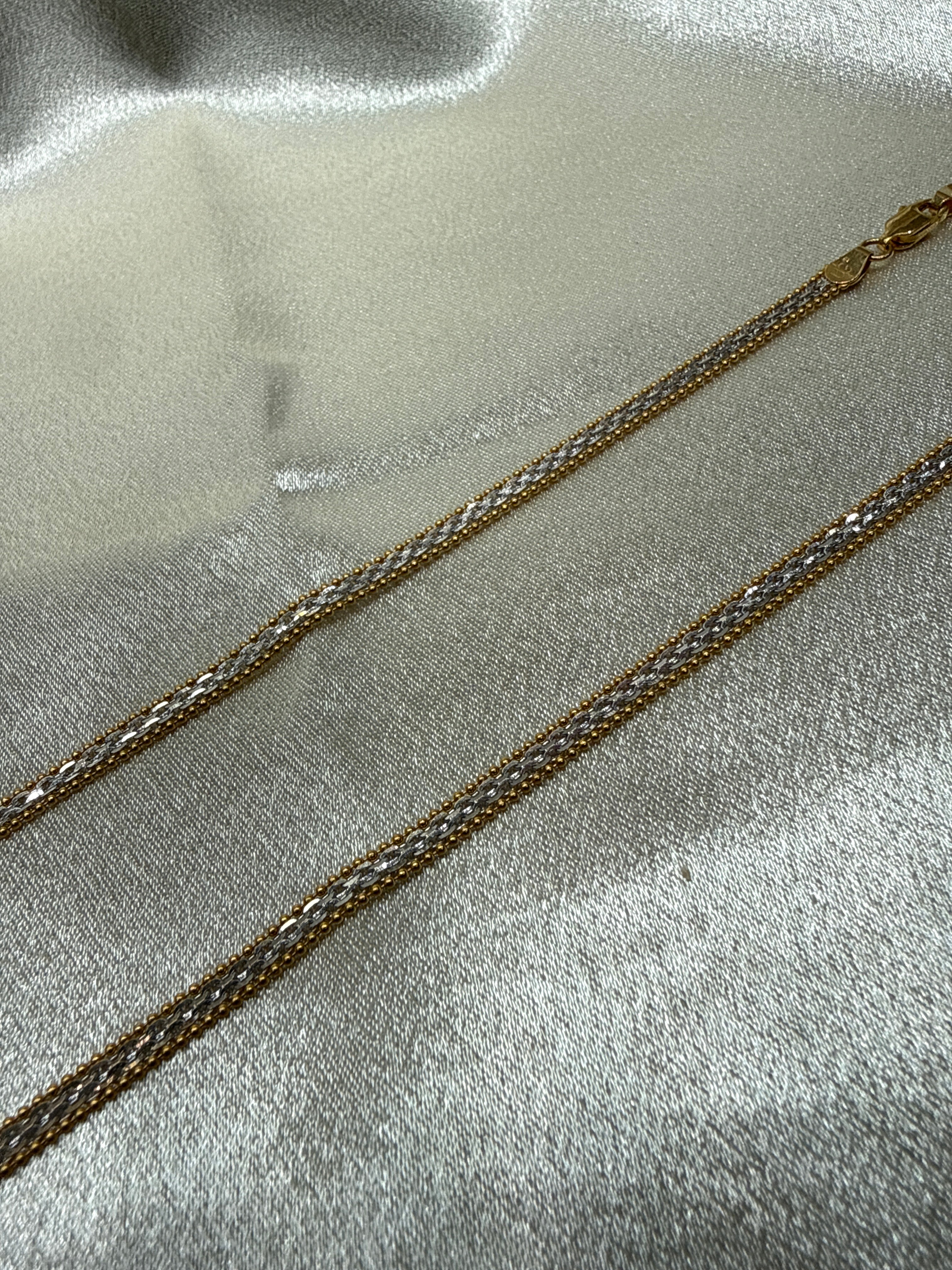 22K Gold Chain Two Tone (Flat Popcorn Design)