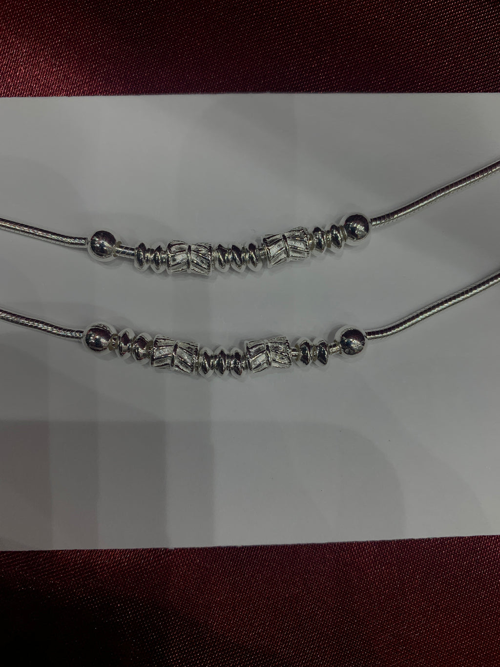 Fancy kids silver anklets with beads design (Size: 1-2 year old)