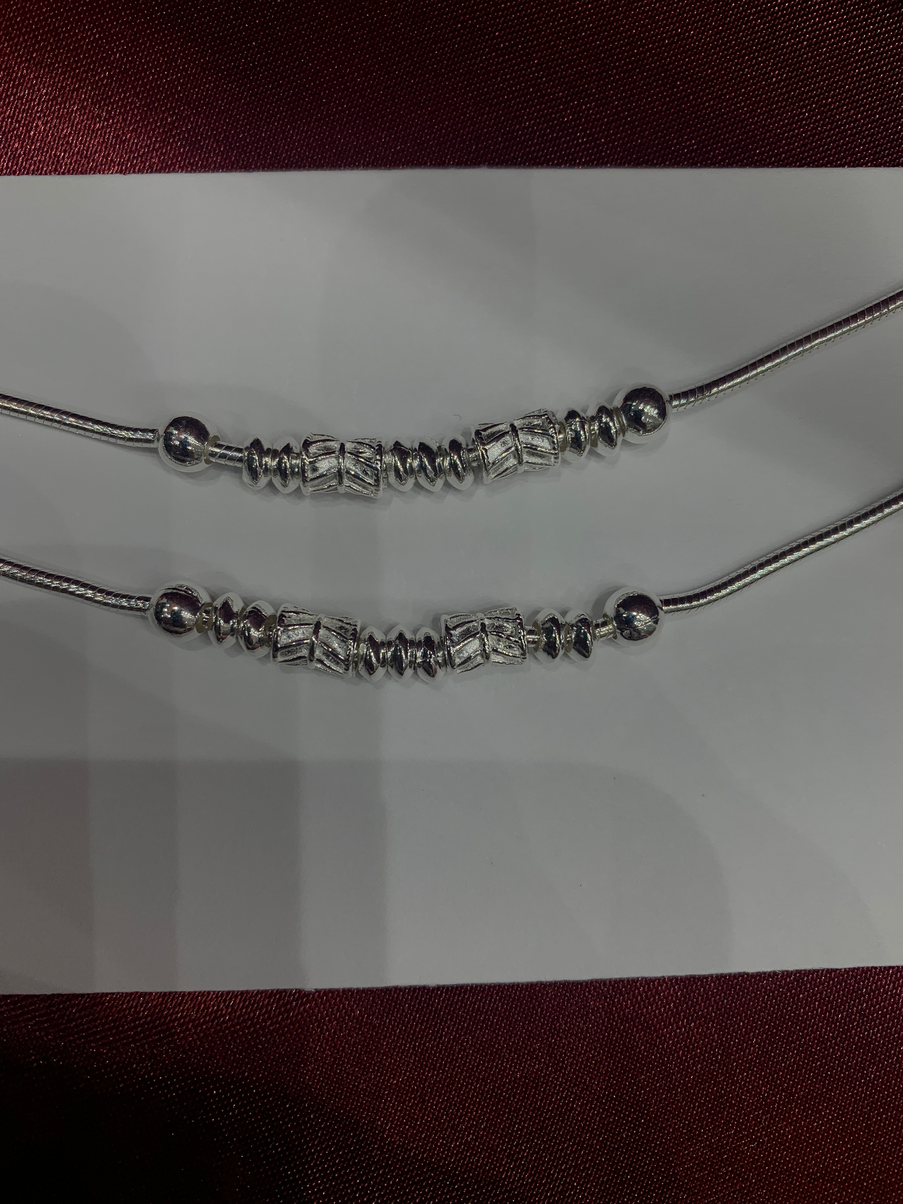 Fancy kids silver anklets with beads design (Size: 1-2 year old)