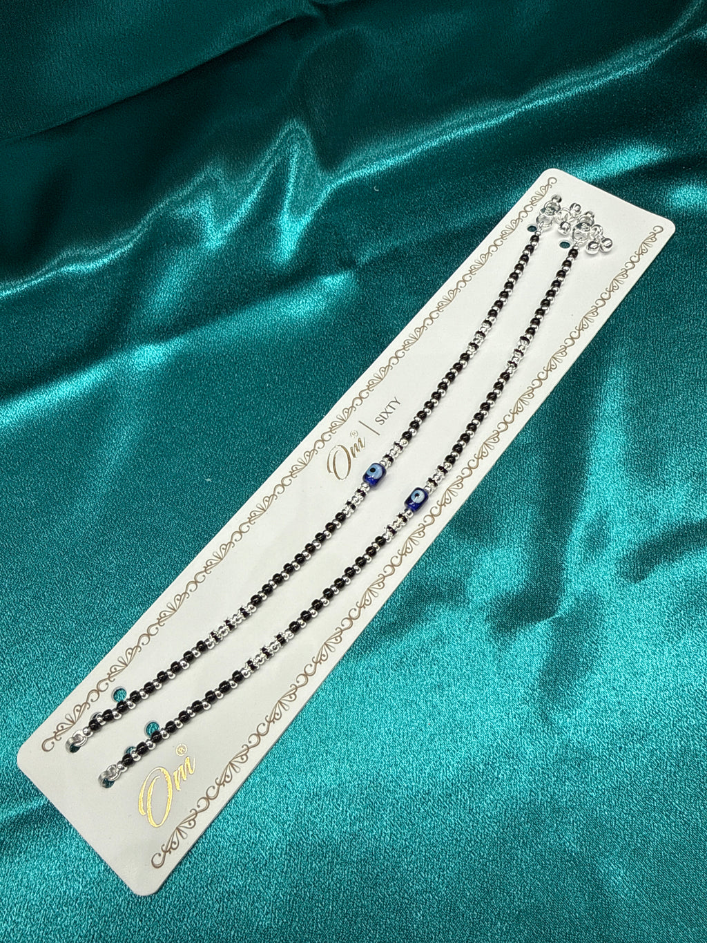 Women’s Fancy/Traditional Silver Black Beads Anklet