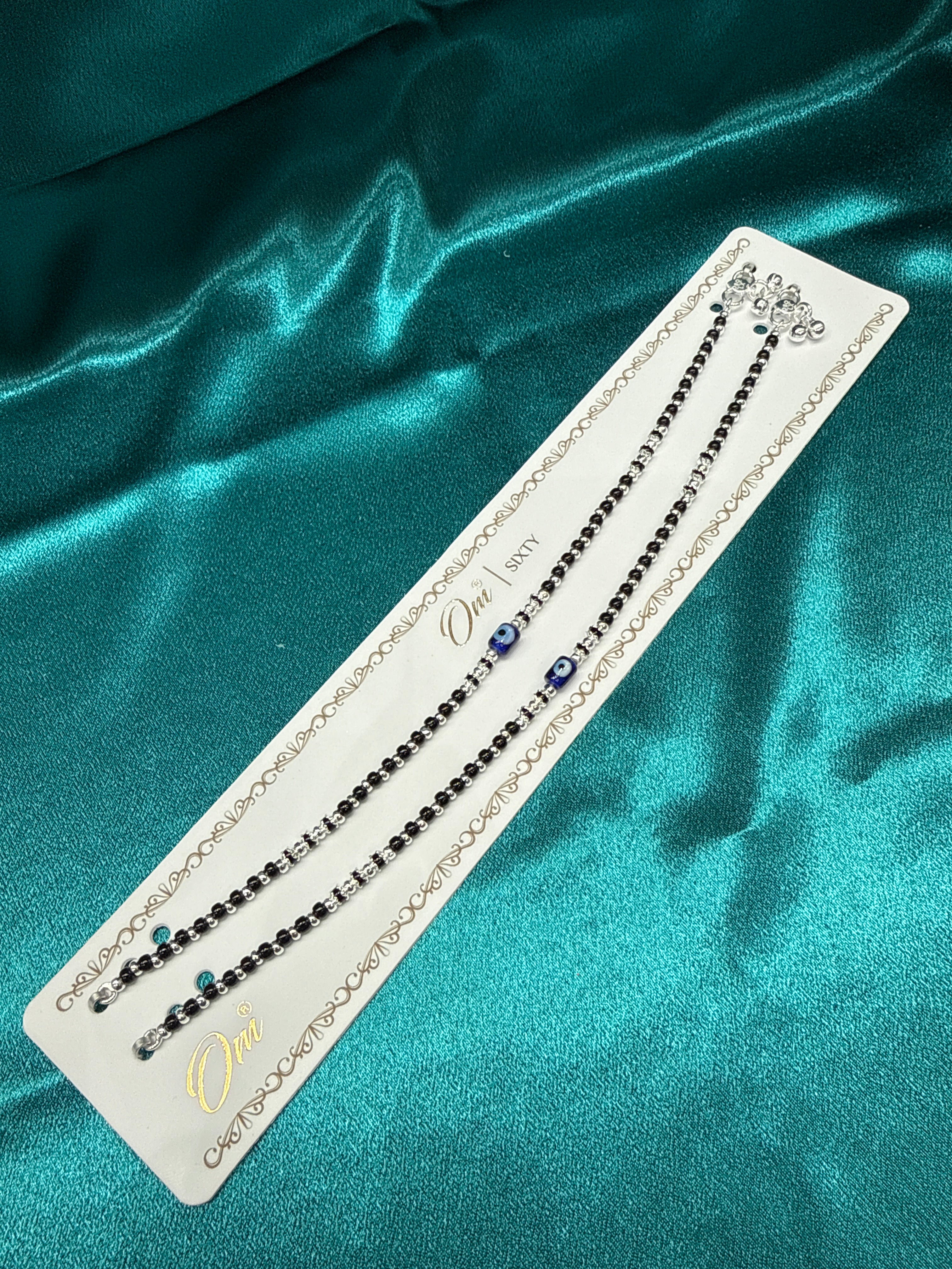 Women’s Fancy/Traditional Silver Black Beads Anklet