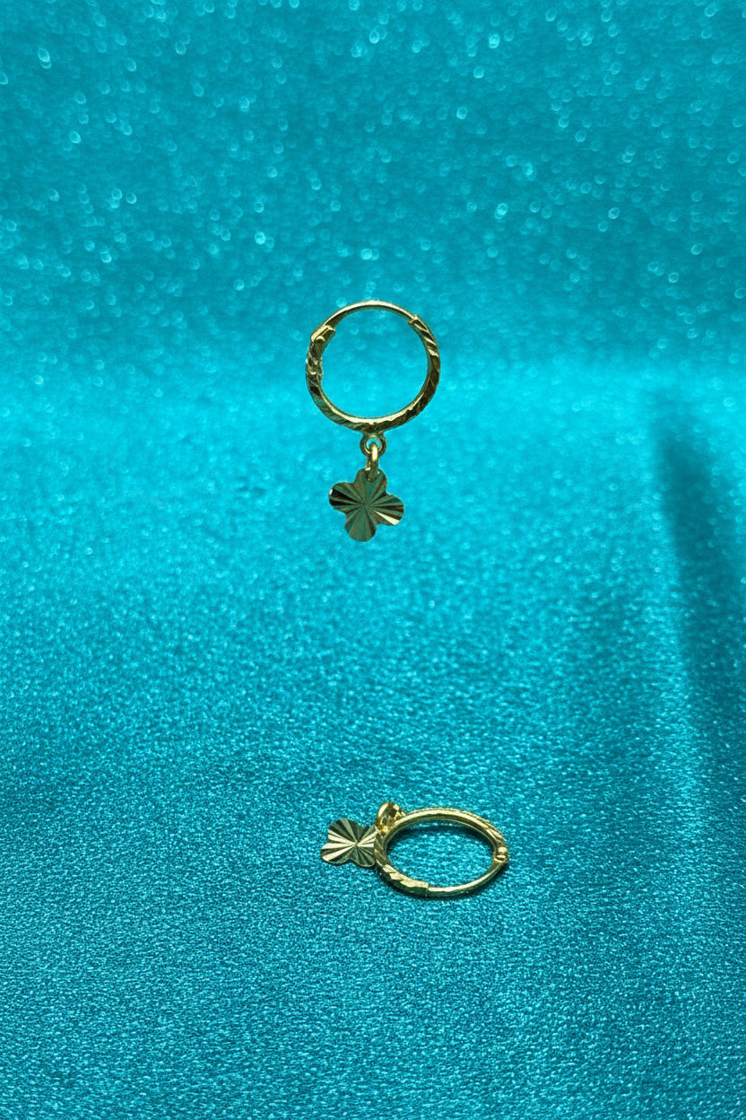 22K Gold Hoops With Hanging Vancleef Charm