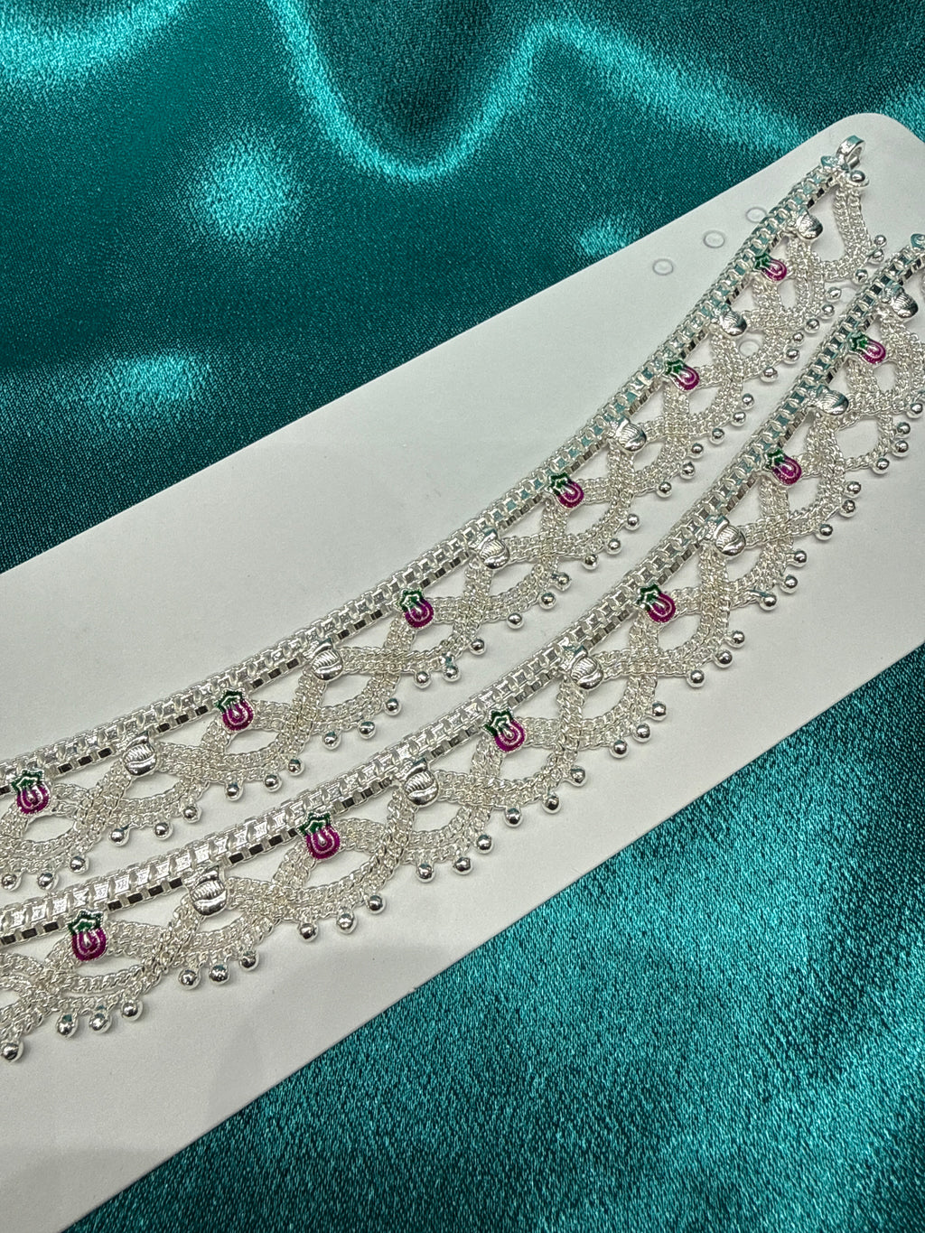 Kids fancy silver anklets (Size: 13-15 year old)