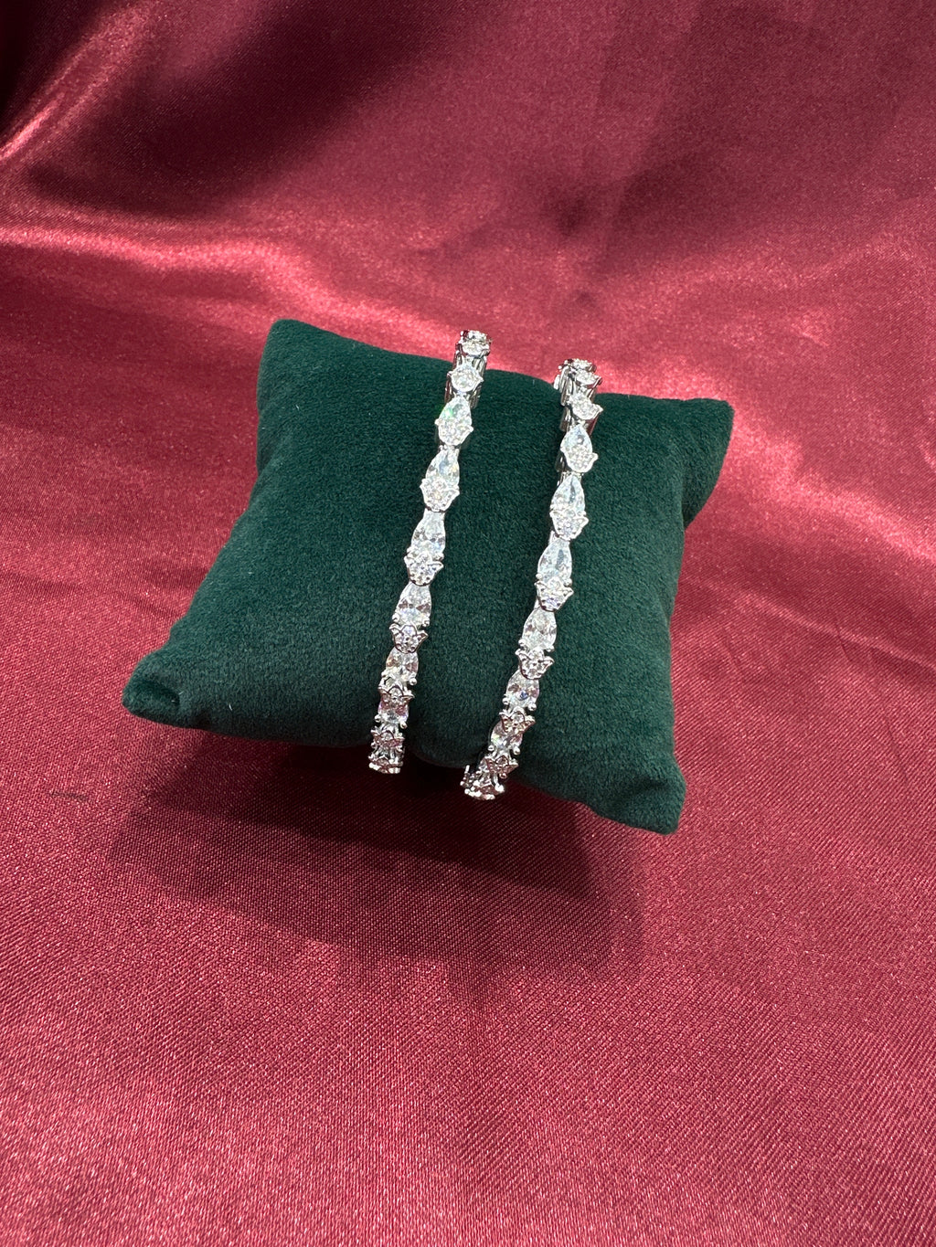 Elegant CZ diamond silver bangles with white stone in sequence design