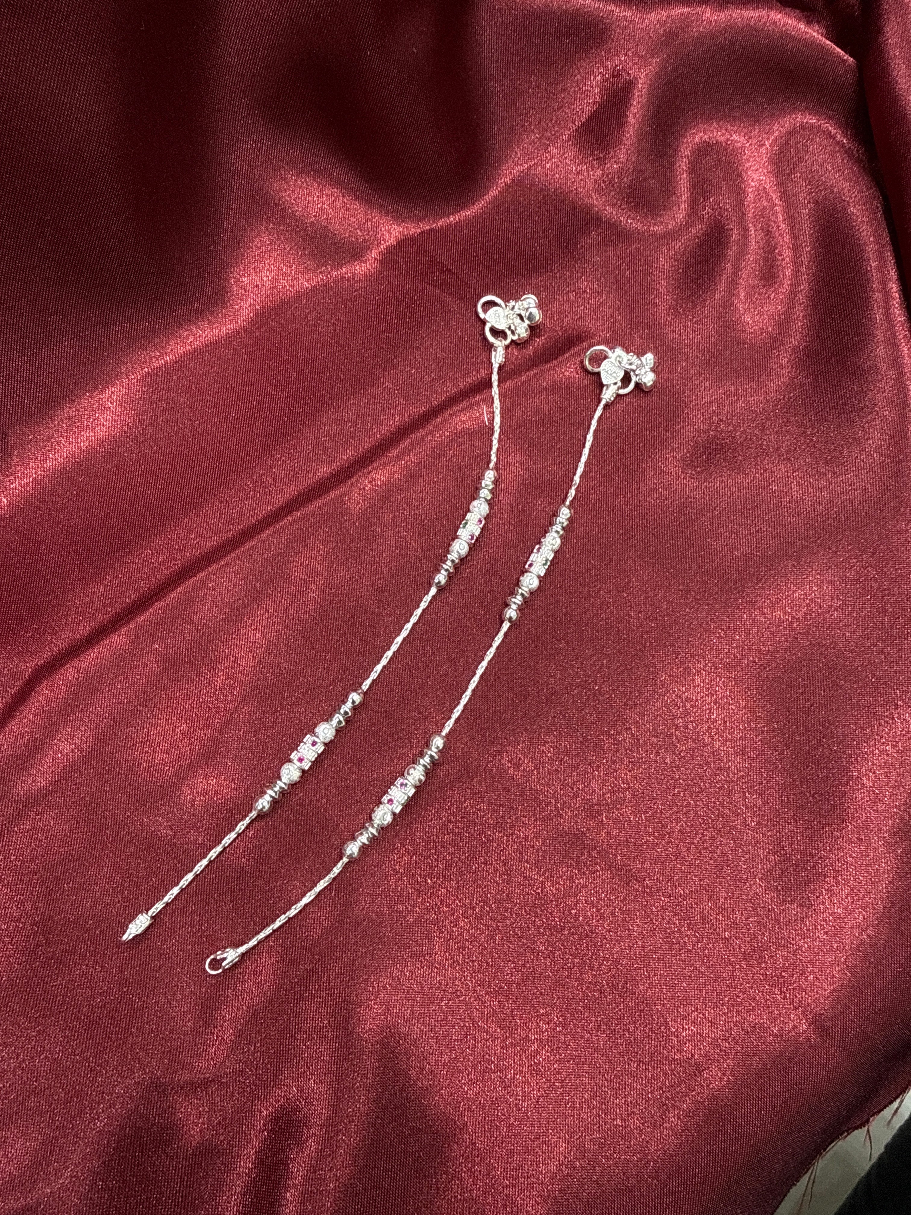 Kids fancy silver anklet with balls and beads (Size: 6-9 year old)