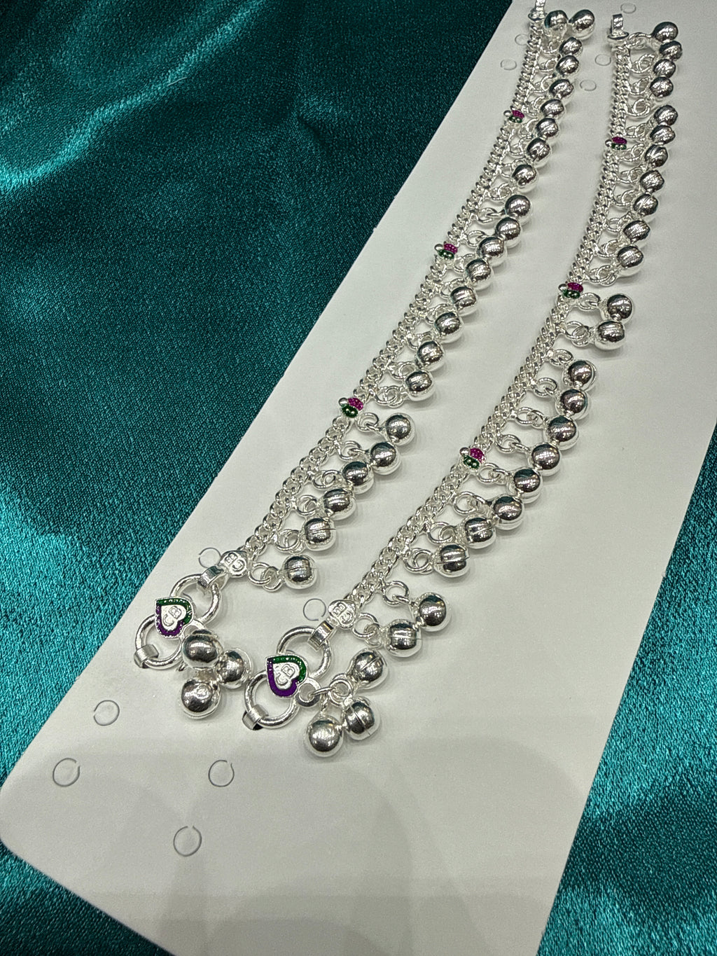 Kids fancy silver anklets (Size: 6-9 year old)
