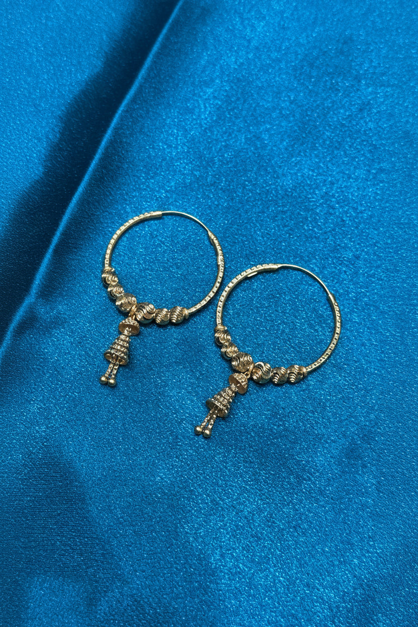 22K Gold Hoops With Fancy Beads & Hanging Design