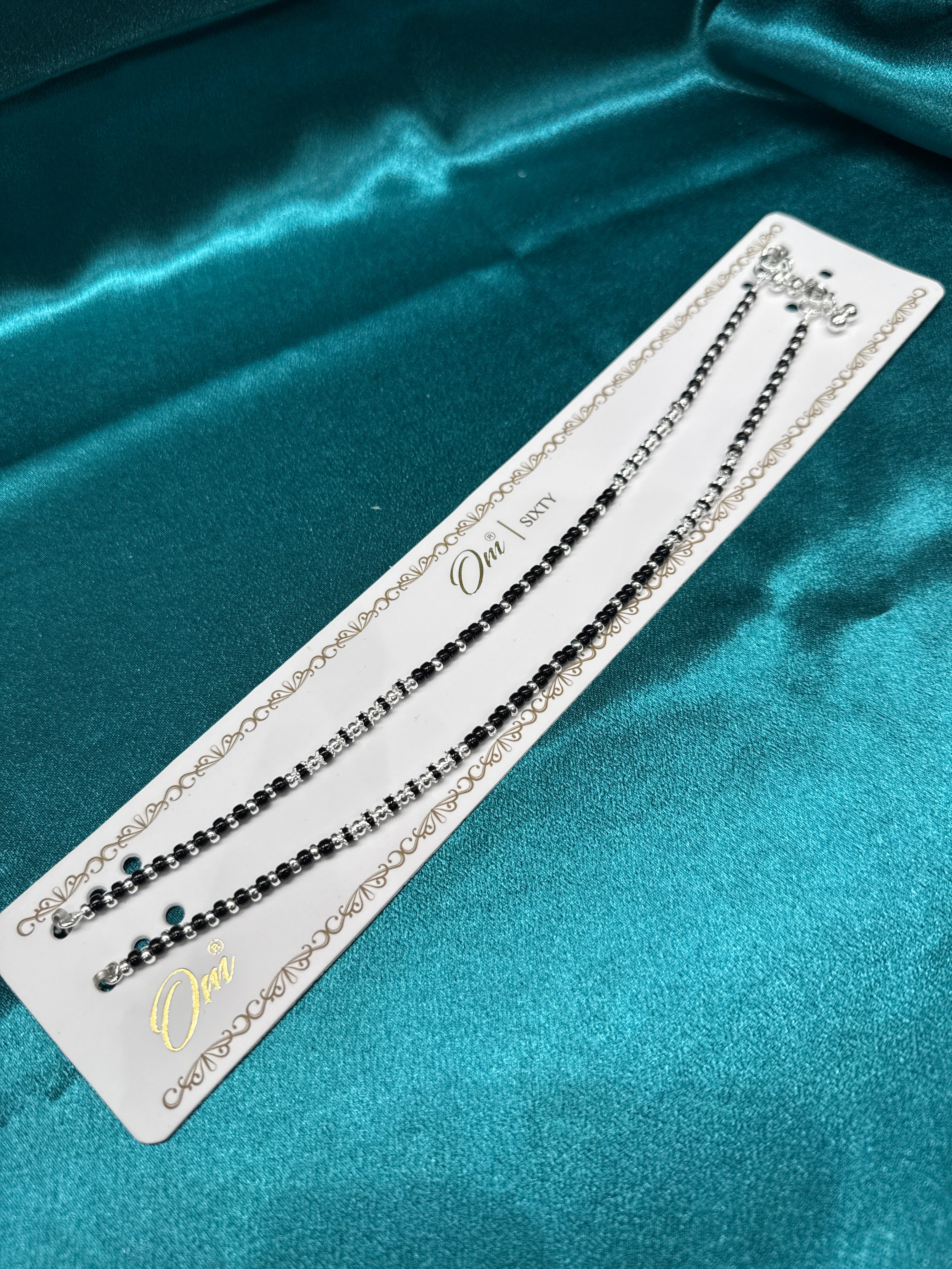 Women’s Fancy/Traditional Silver Black Beads Anklet