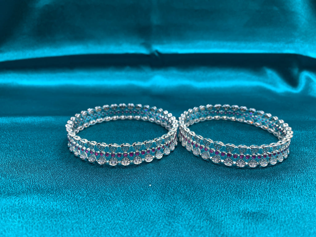 Elegant CZ diamond silver bangles with hot pink CZ diamonds