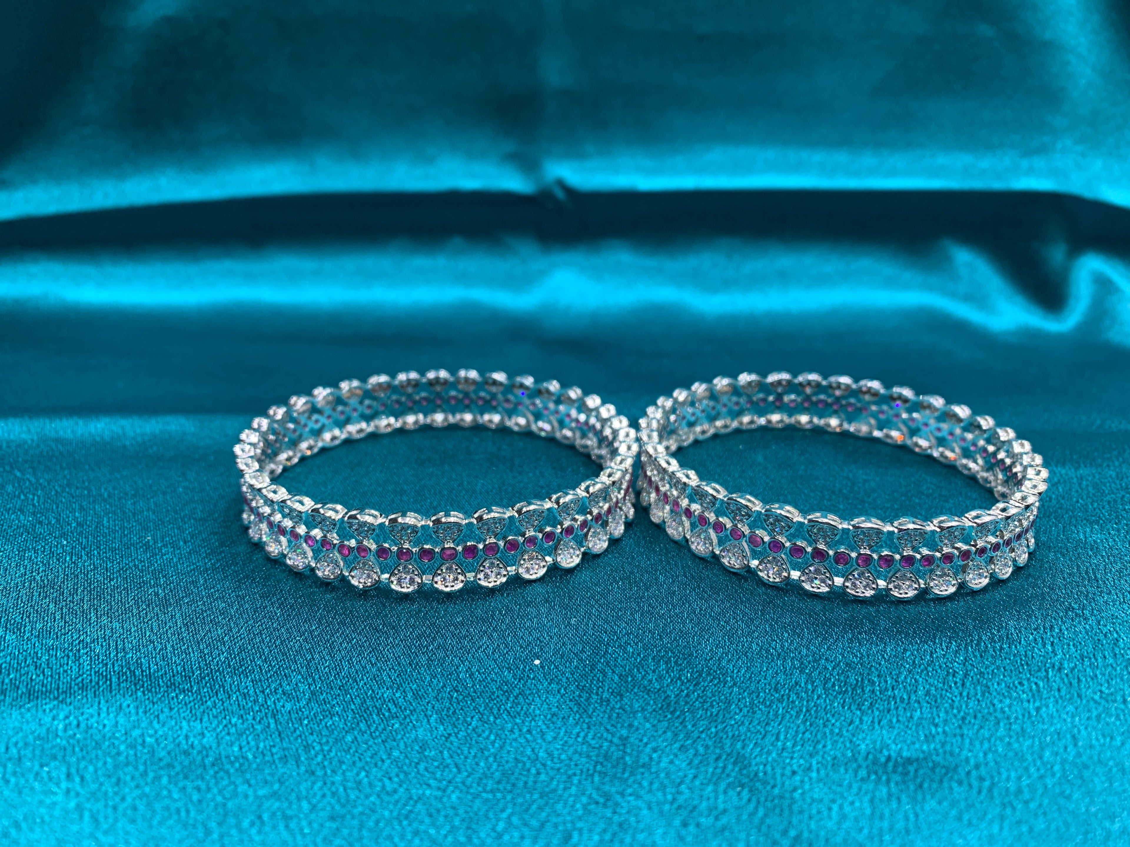 Elegant CZ diamond silver bangles with hot pink CZ diamonds