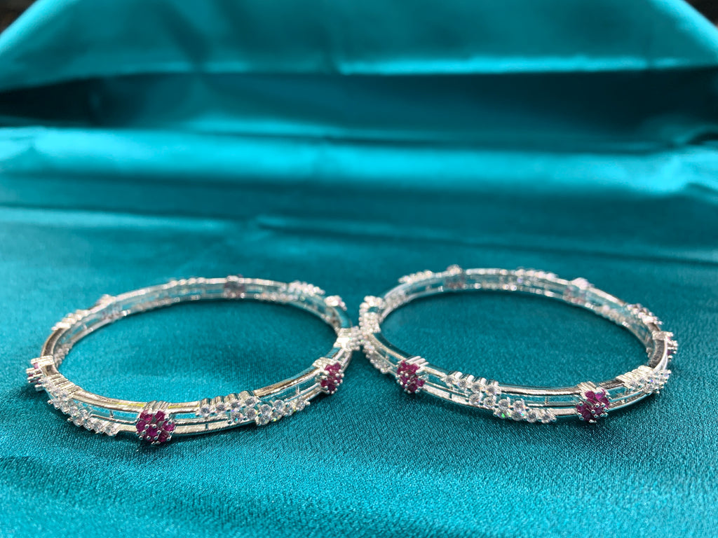 Elegant CZ diamonds Bangles with pink and white CZ diamonds