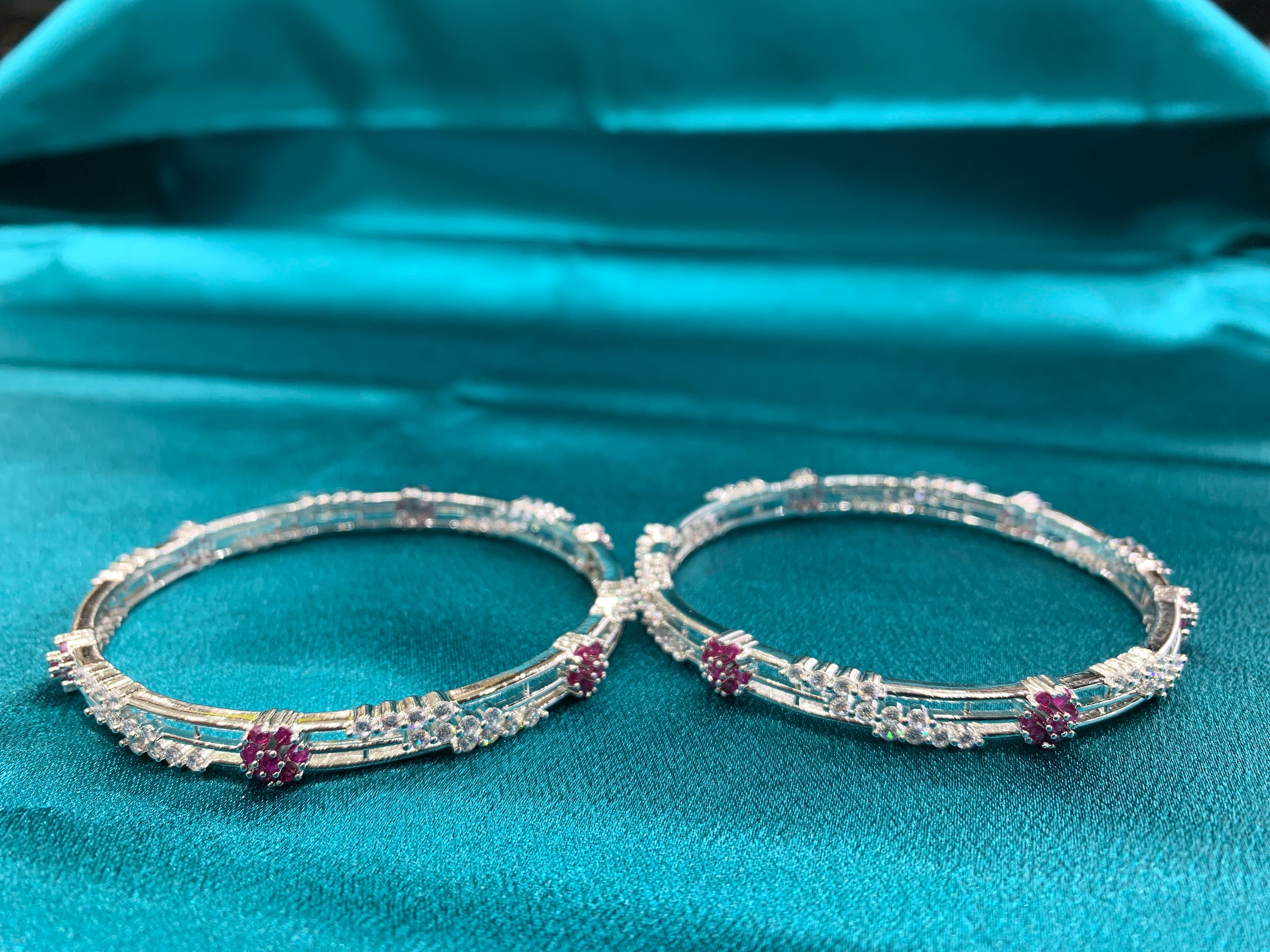 Elegant CZ diamonds Bangles with pink and white CZ diamonds