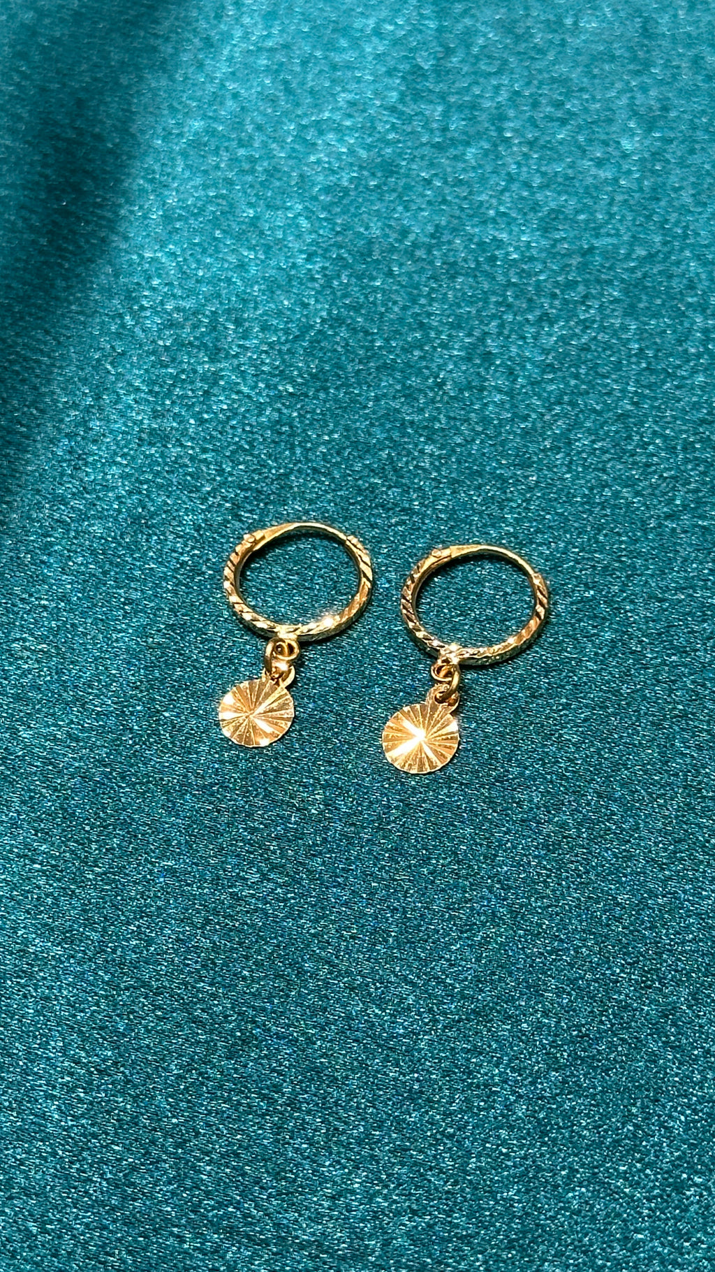 22K Gold Hoops With Hanging Round Charm