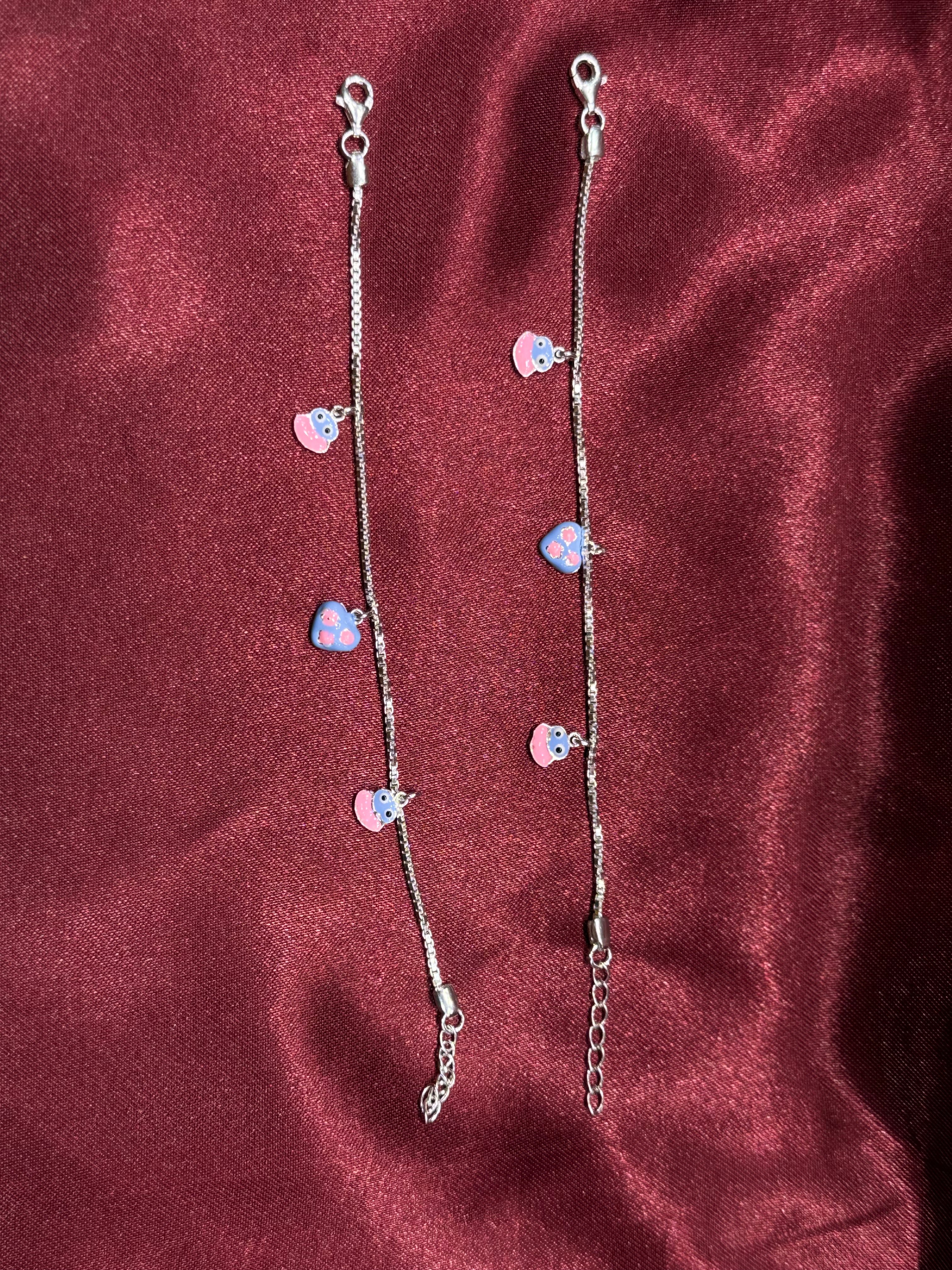 Kids fancy silver anklets with strawberry charm (4-5 year old)