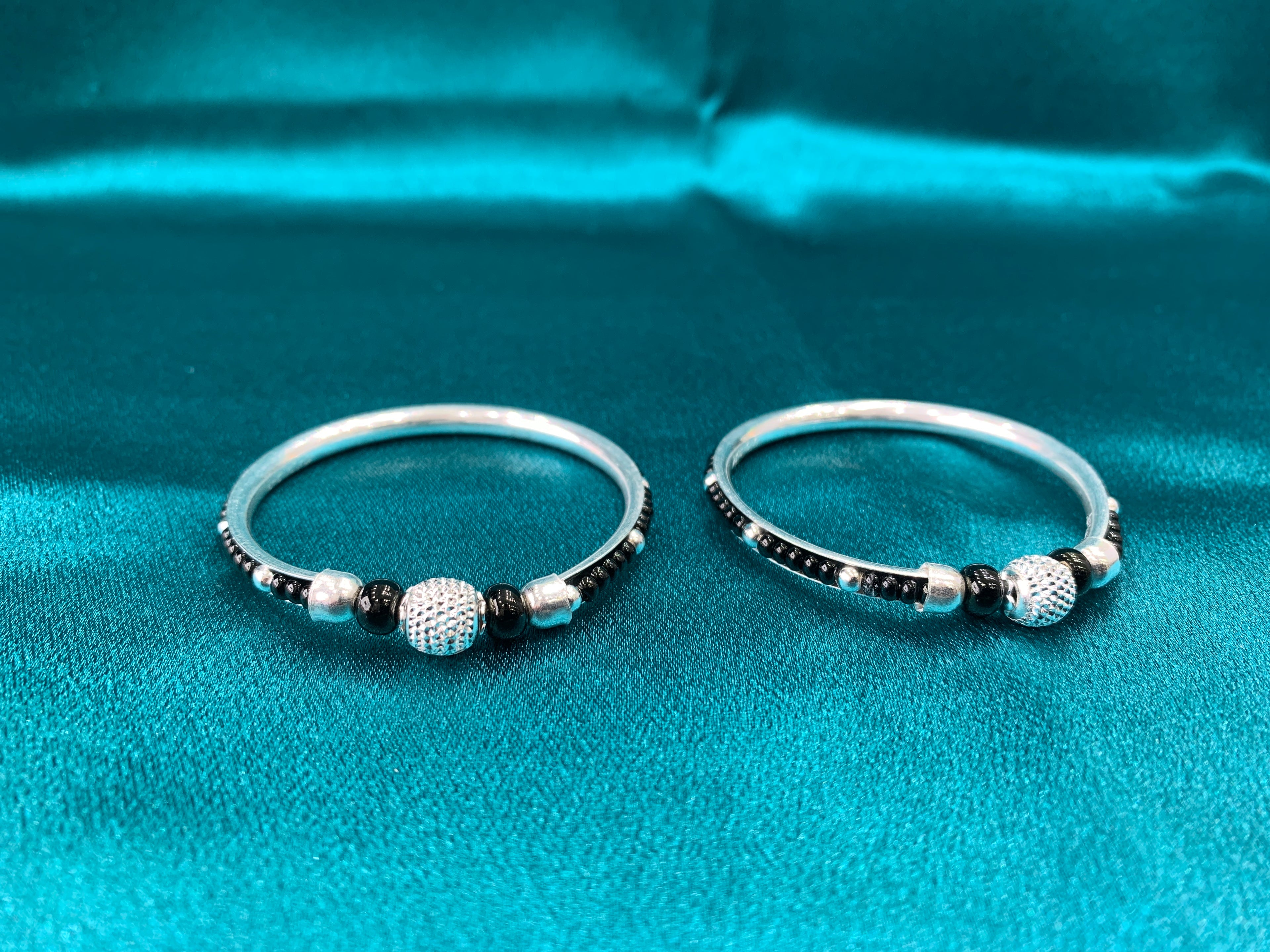 Silver baby bangles with black beads BBB3