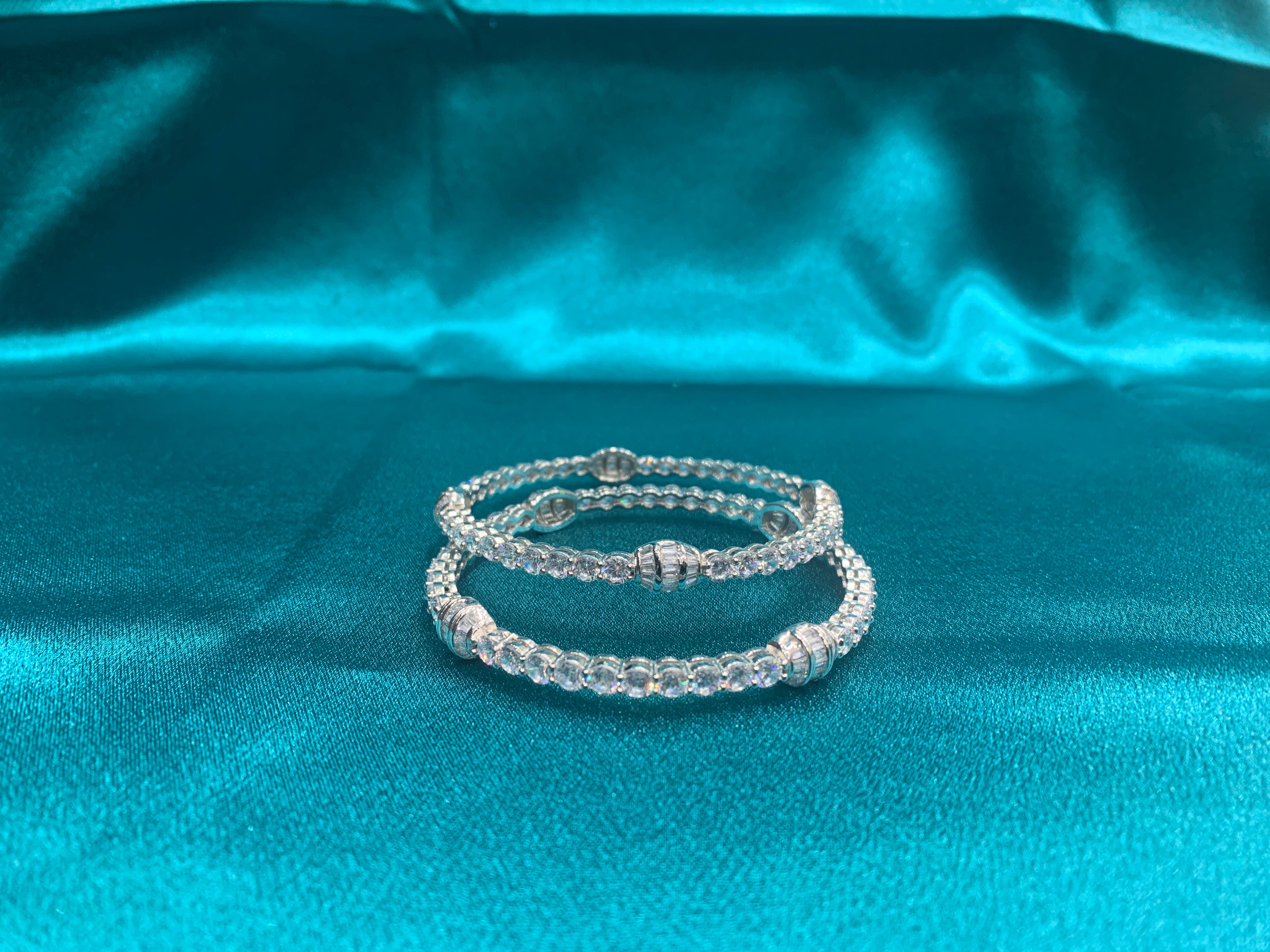 Elegant CZ diamond silver bangles with white CZ diamonds