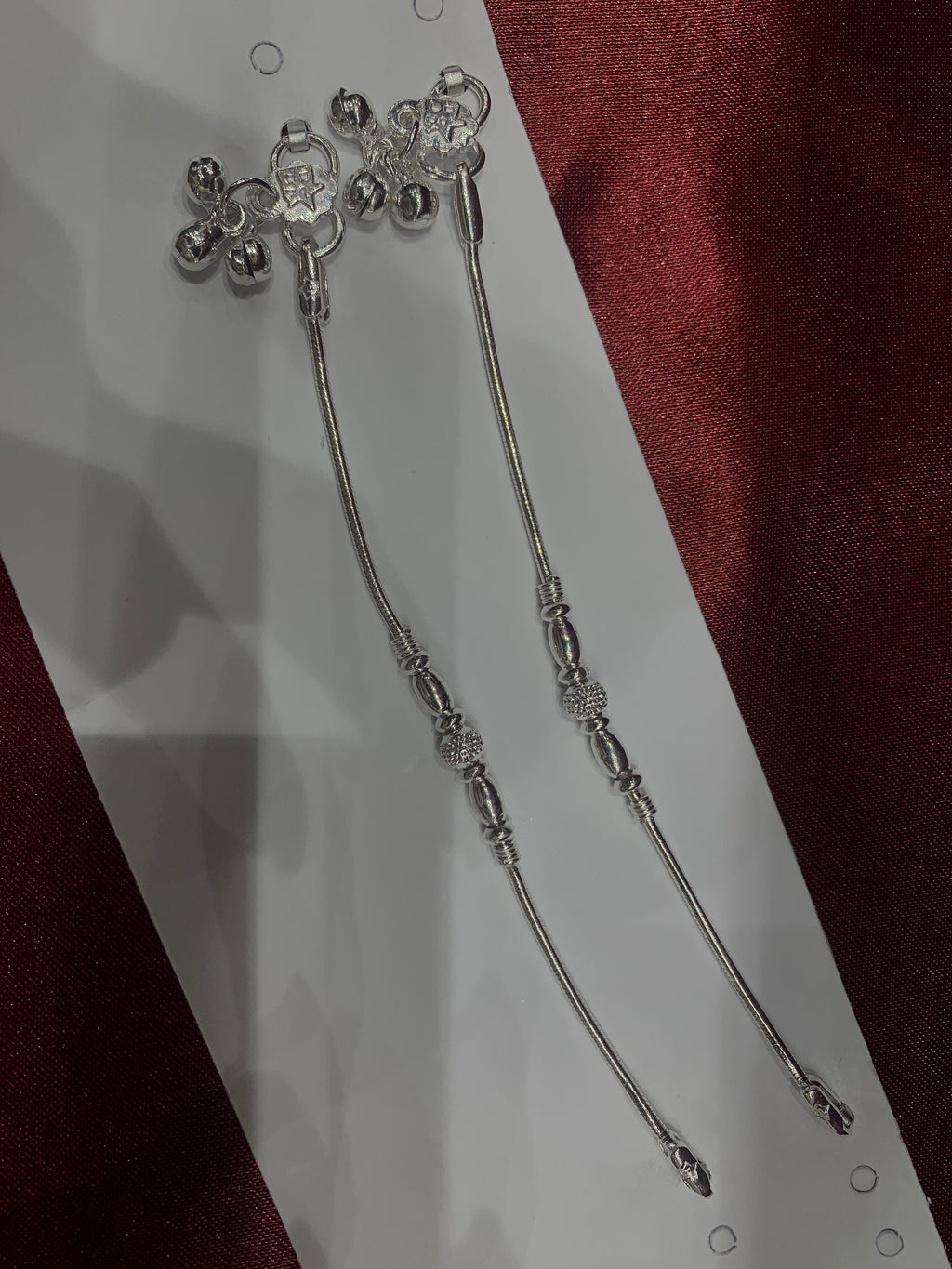 Fancy kids silver anklets with round beads design (Size: 1-2 year old)