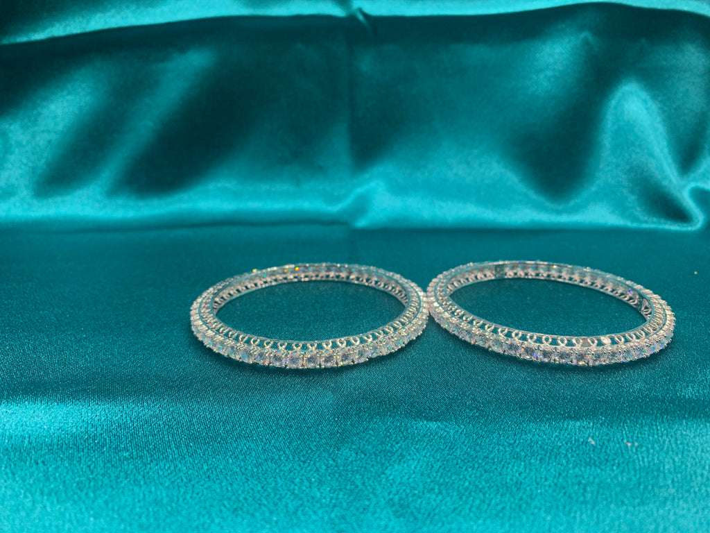 Elegant CZ diamond silver bangles with sequence white Stones
