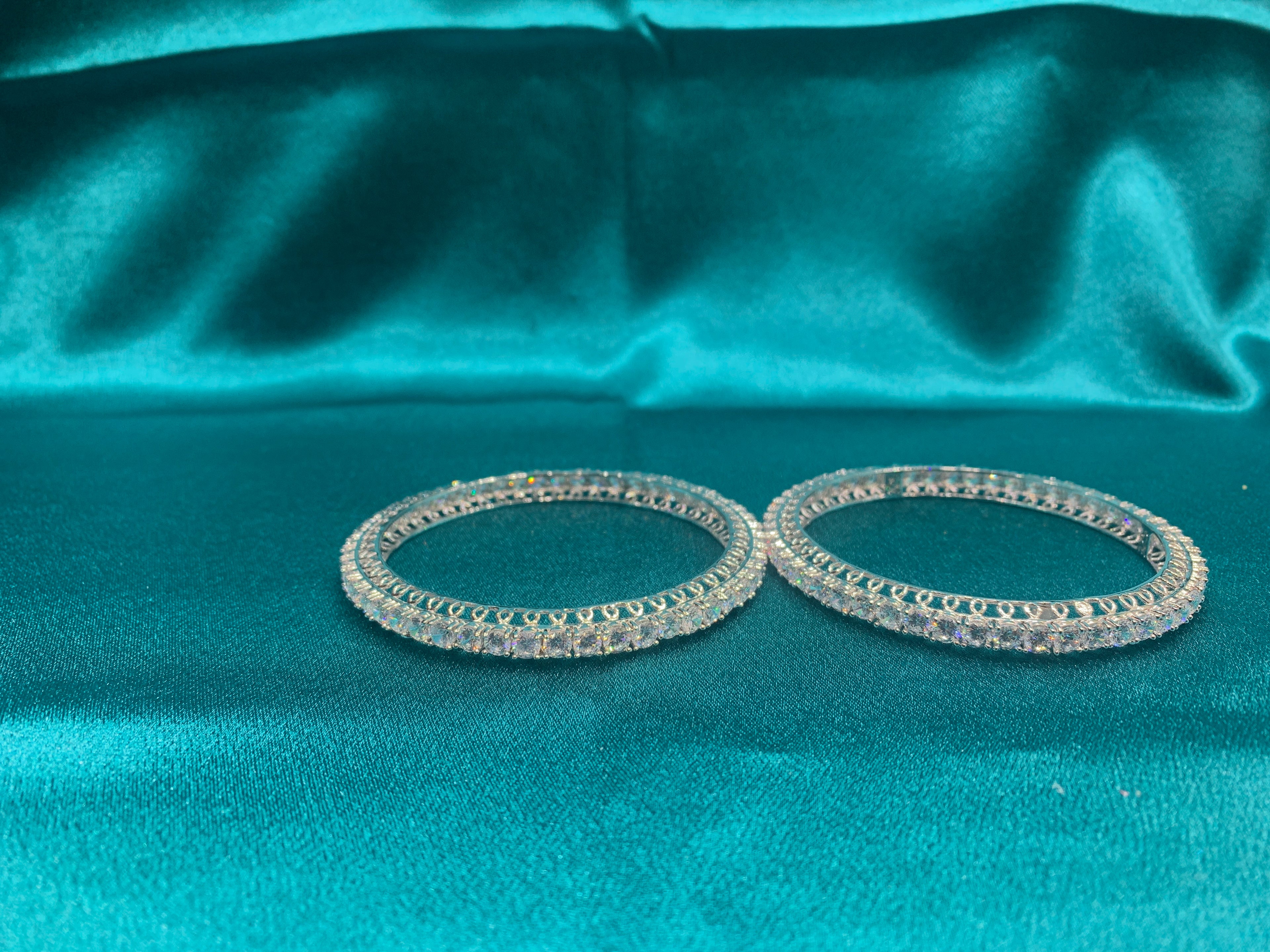 Elegant CZ diamond silver bangles with sequence white Stones