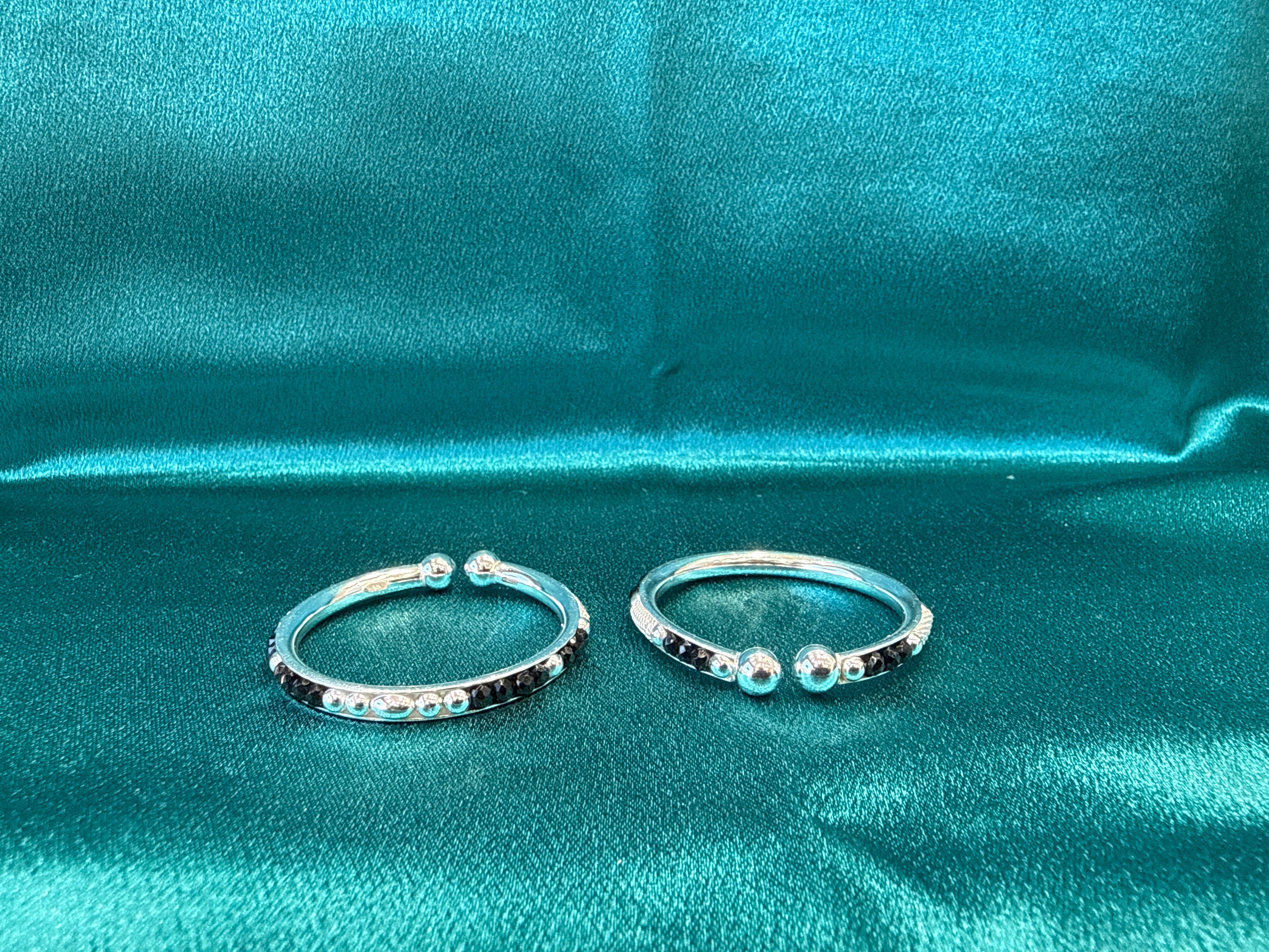 Silver baby bangles with black beads BBB7