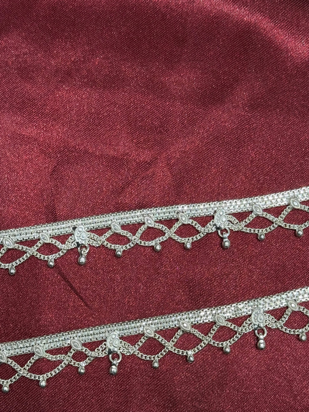 Traditional style kids silver anklets with filigree (13-15 year old)