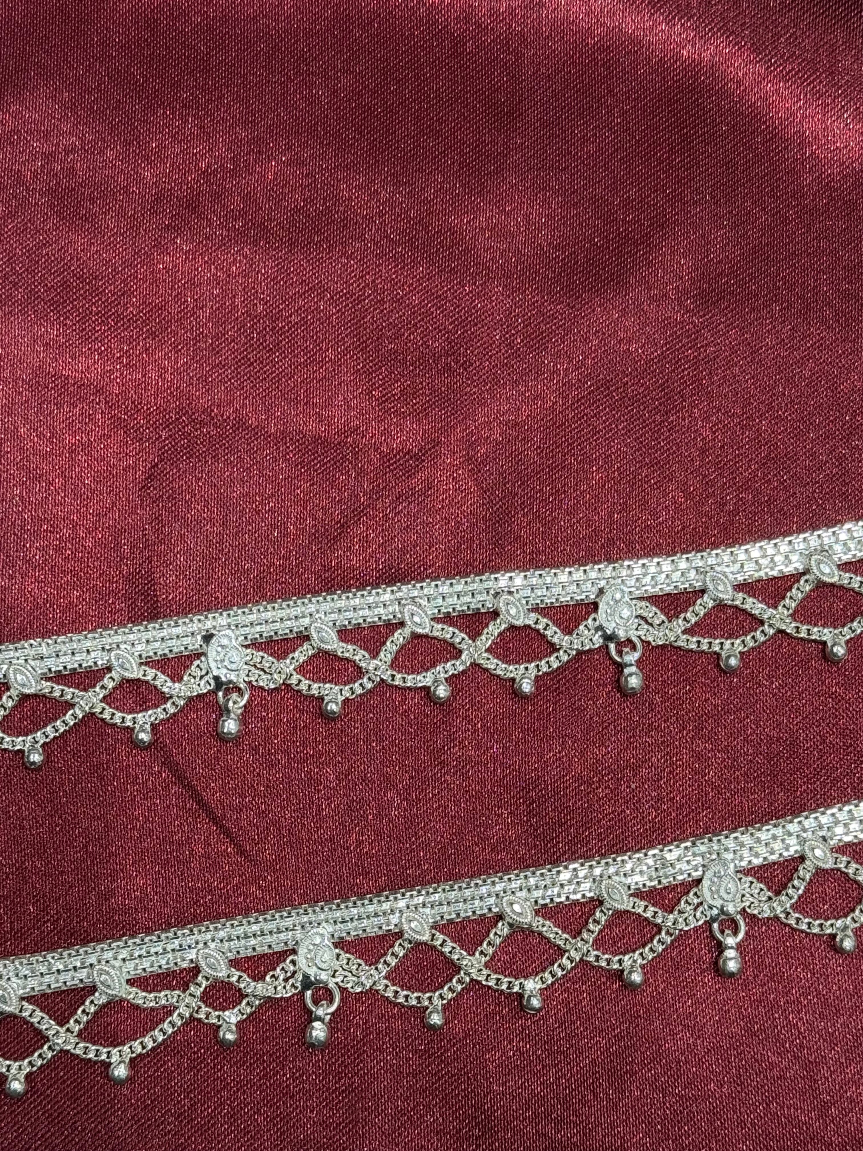 Traditional style kids silver anklets with filigree (13-15 year old)