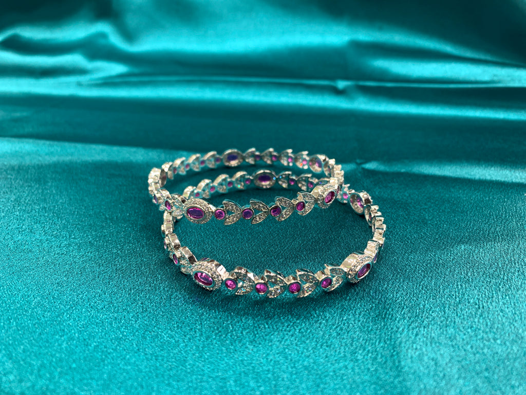 Elegant CZ diamond bangles with purple stone and white CZ diamond