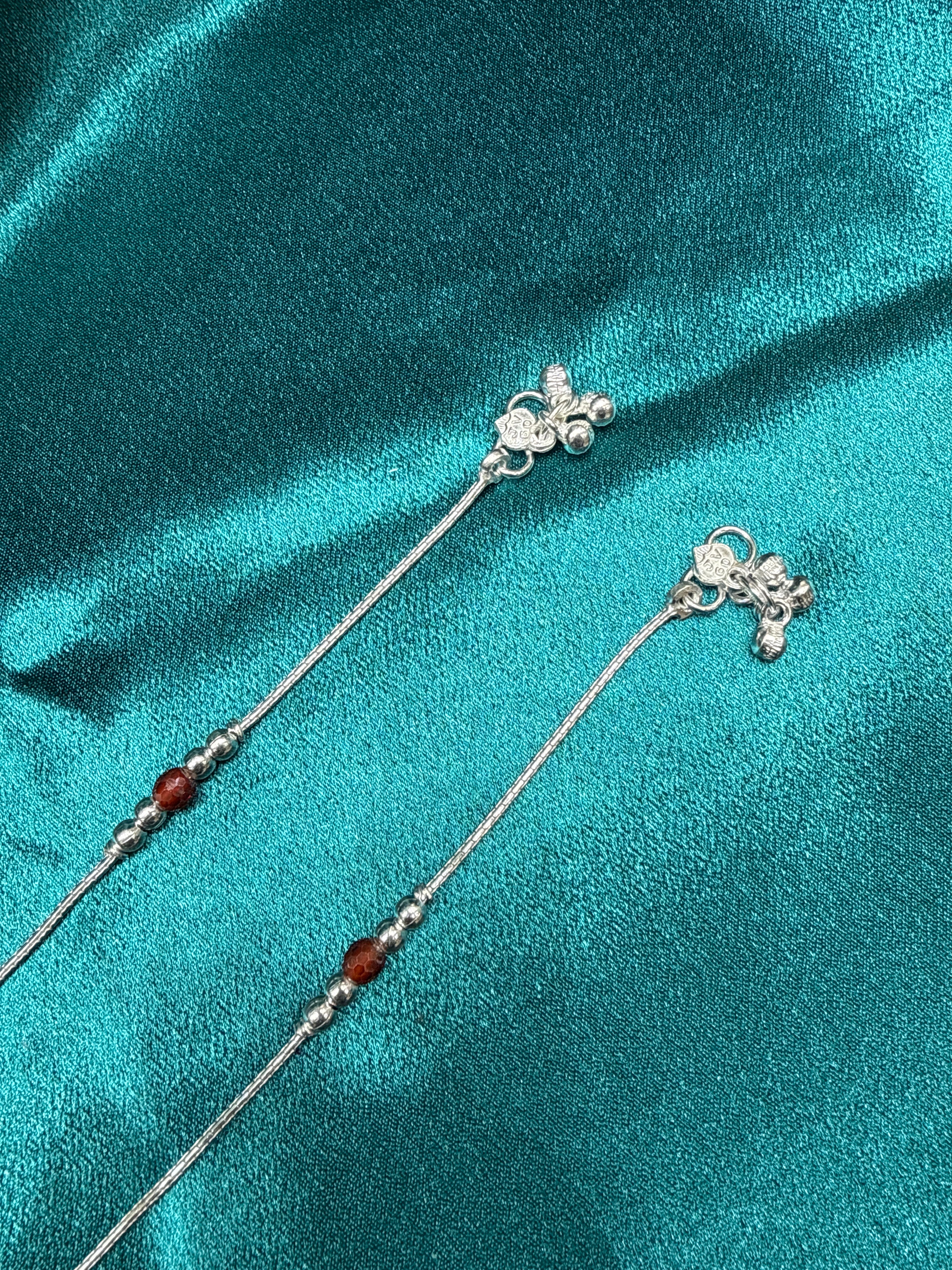 Kids fancy silver anklets (Size: 13-15 year old)