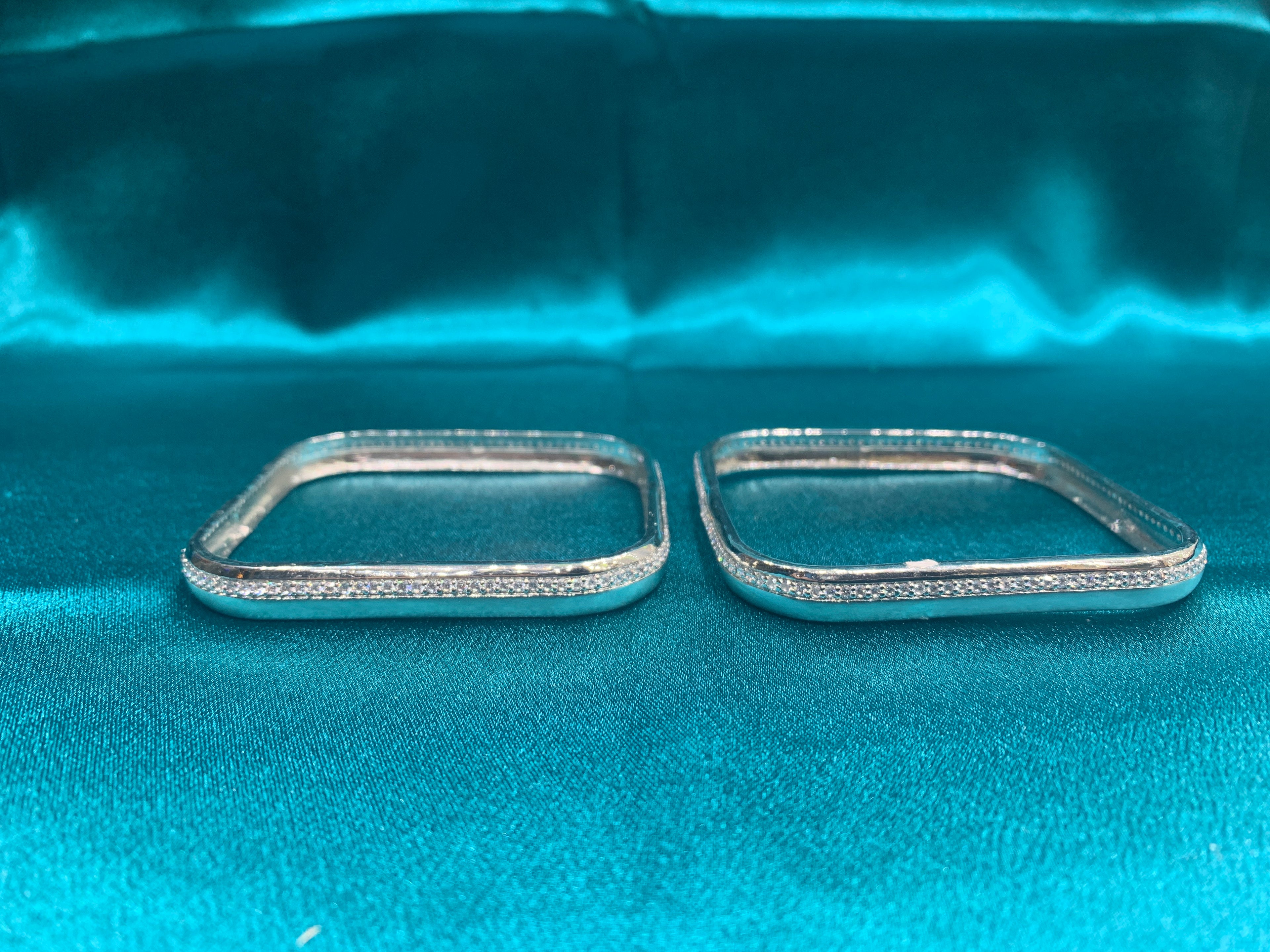 Elegant CZ diamond silver bangles in square shape