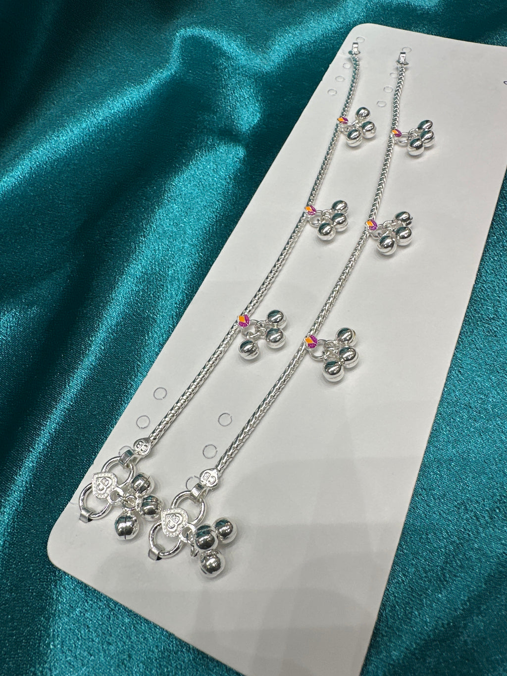 Kids fancy silver anklets (Size: 12-13 year old)