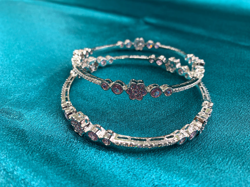 Elegant CZ diamond Bangles with baby pink and white diamonds