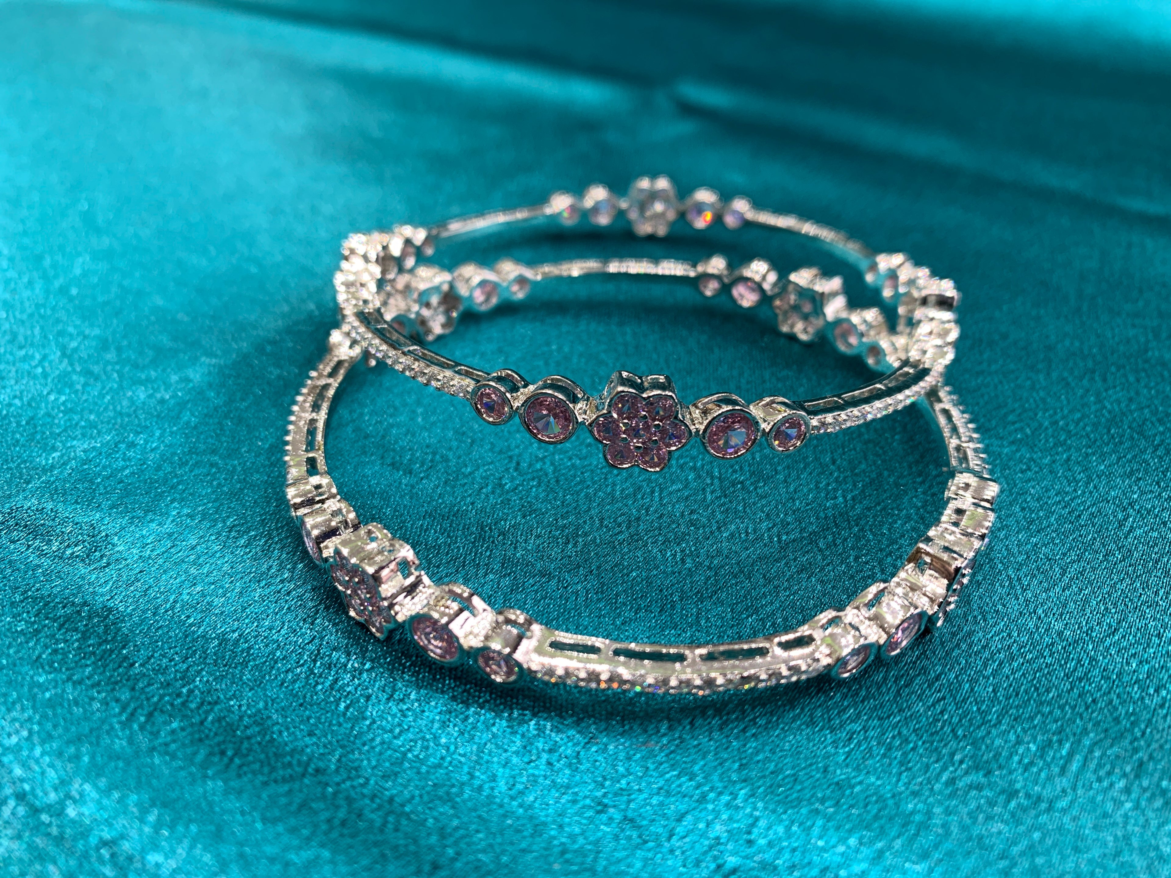 Elegant CZ diamond Bangles with baby pink and white diamonds