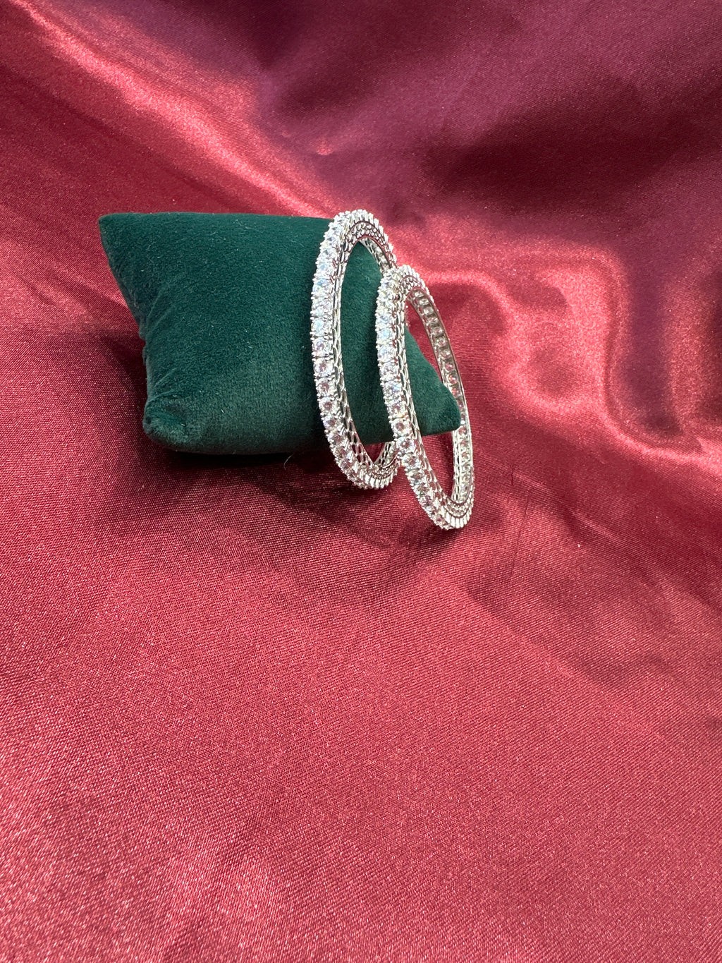 Elegant CZ diamond silver bangles with white stone in sequence design