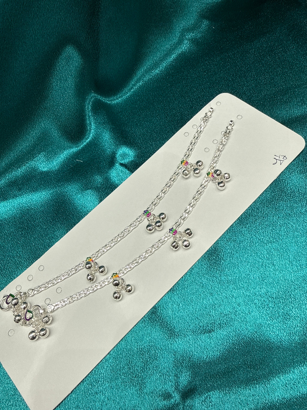 Kids fancy silver anklets (Size: 10-12 year old)