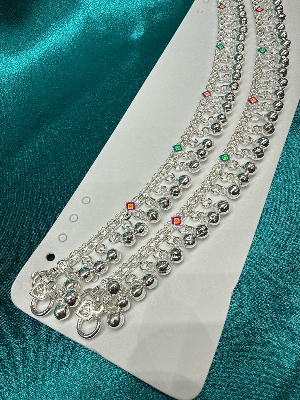 Kids fancy silver anklets (Size: 13-15 year old)