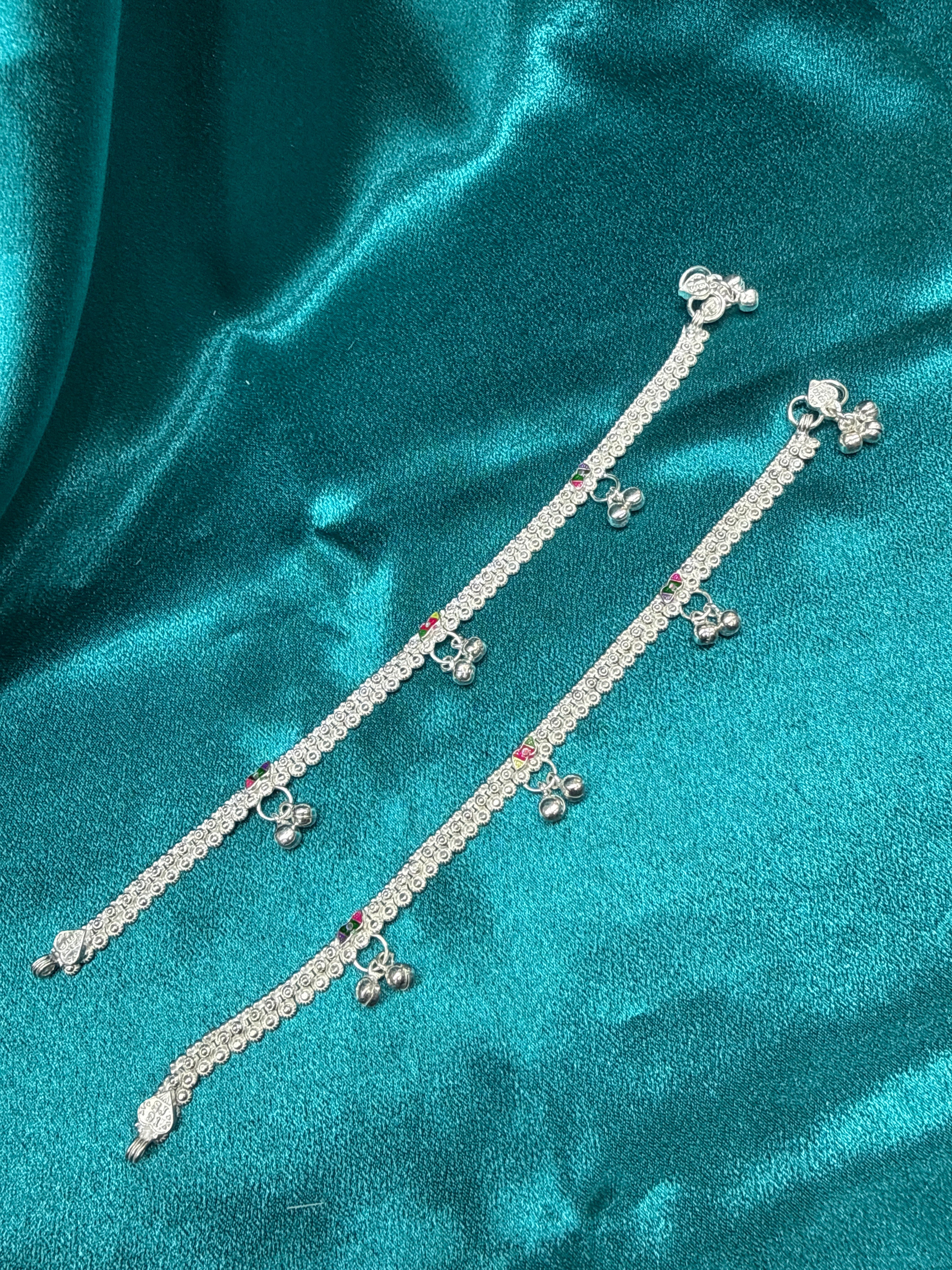 Kids fancy silver anklets (Size: 10-12 year old)