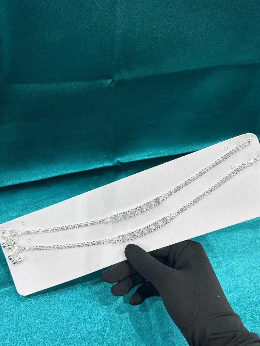 Fancy Silver Anklets With Square CZ Diamonds
