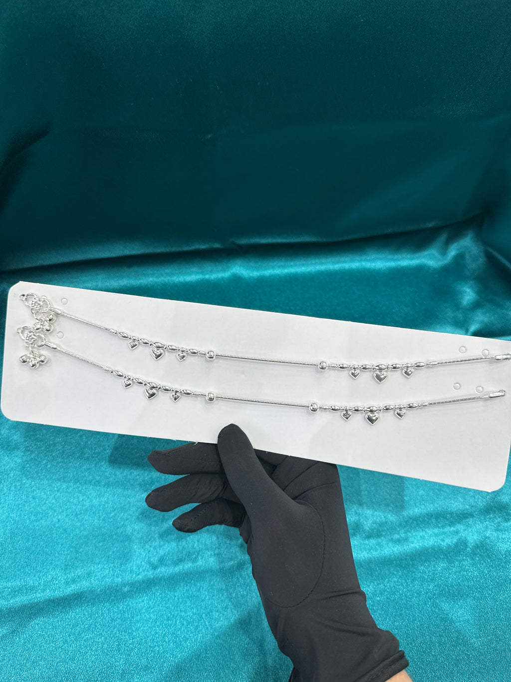 Fancy Silver Anklets With Hanging Hearts