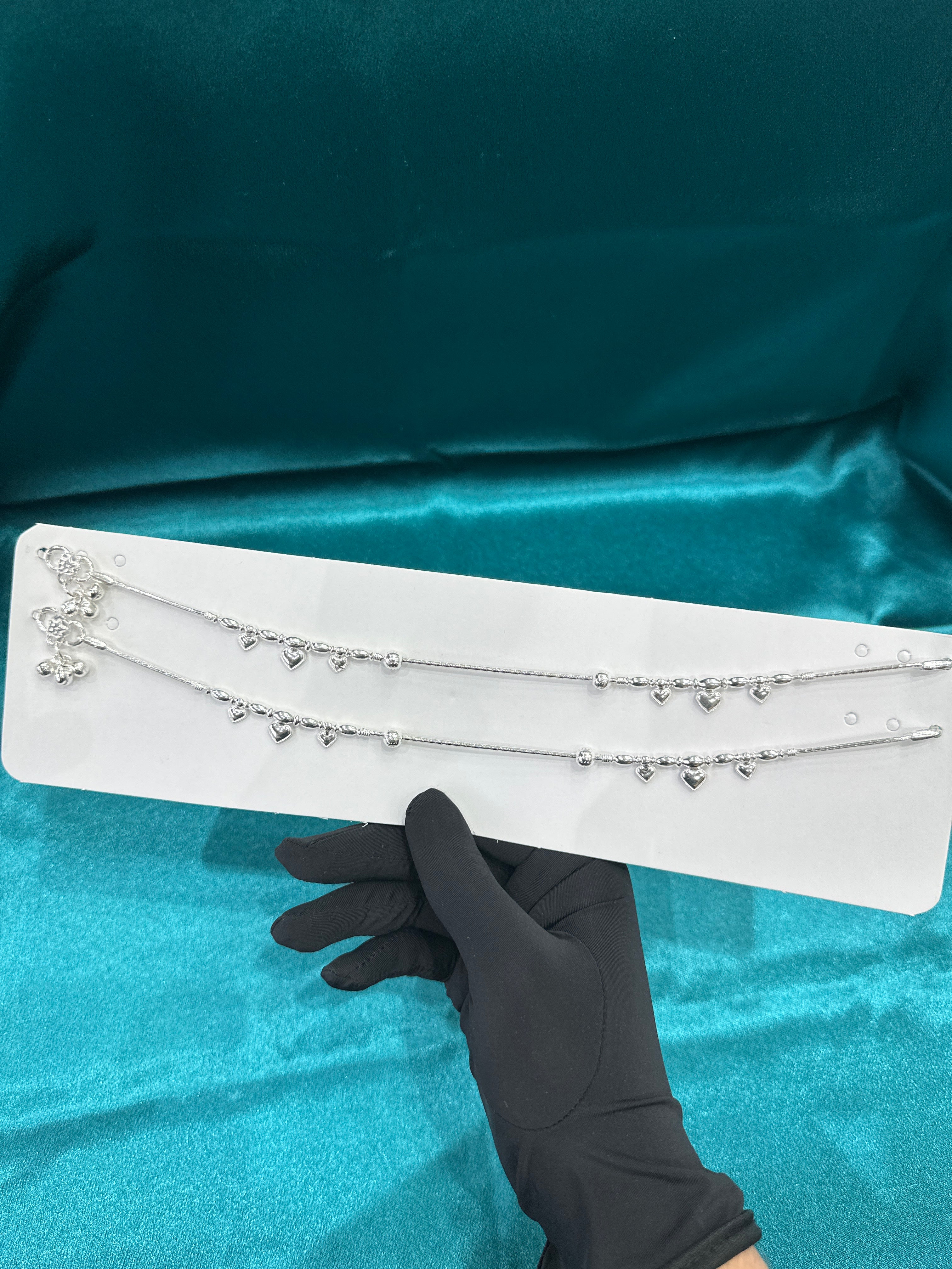 Fancy Silver Anklets With Hanging Hearts