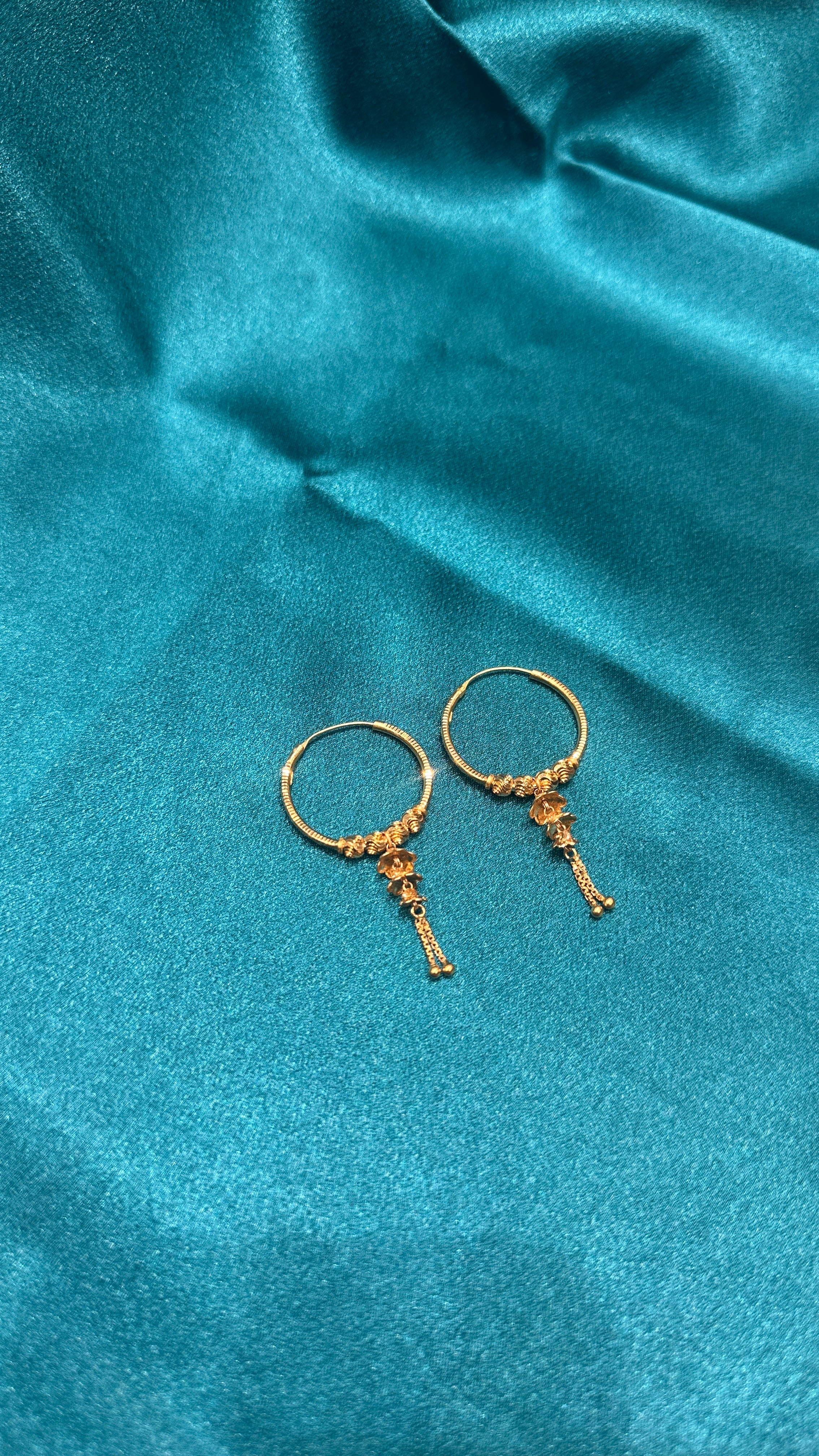 22K Gold Hoops With Beads & Hanging Design