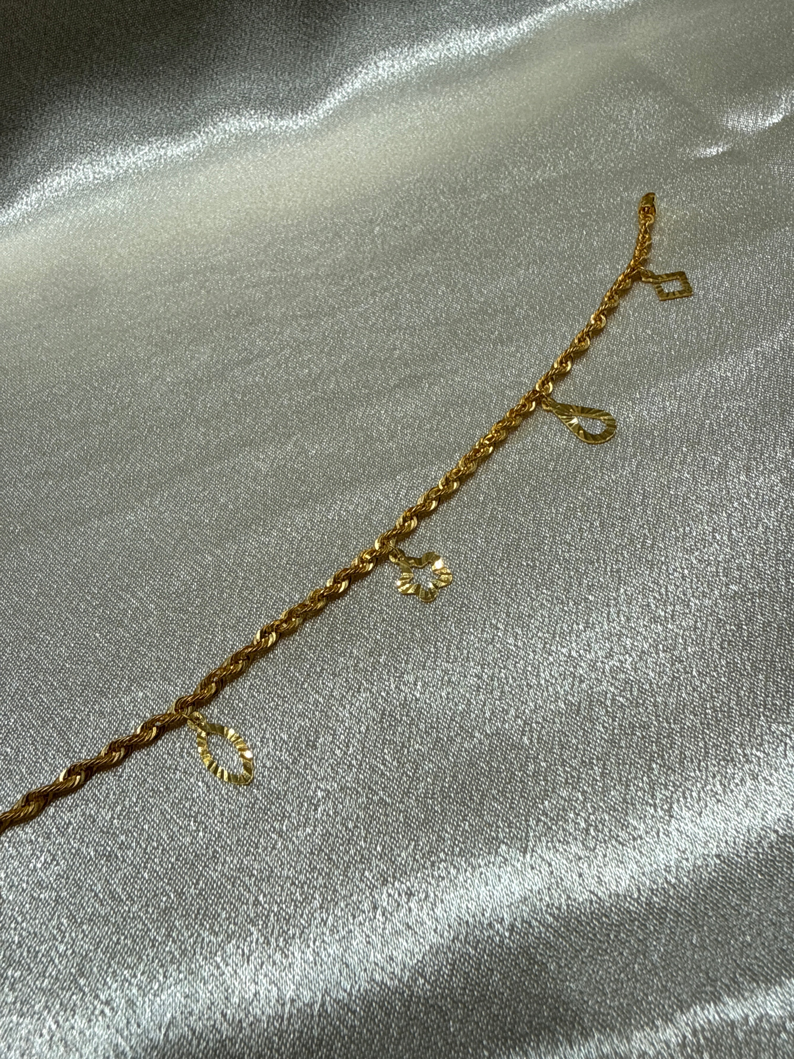 22k Gold Bracelet Twist Design With hanging Charms