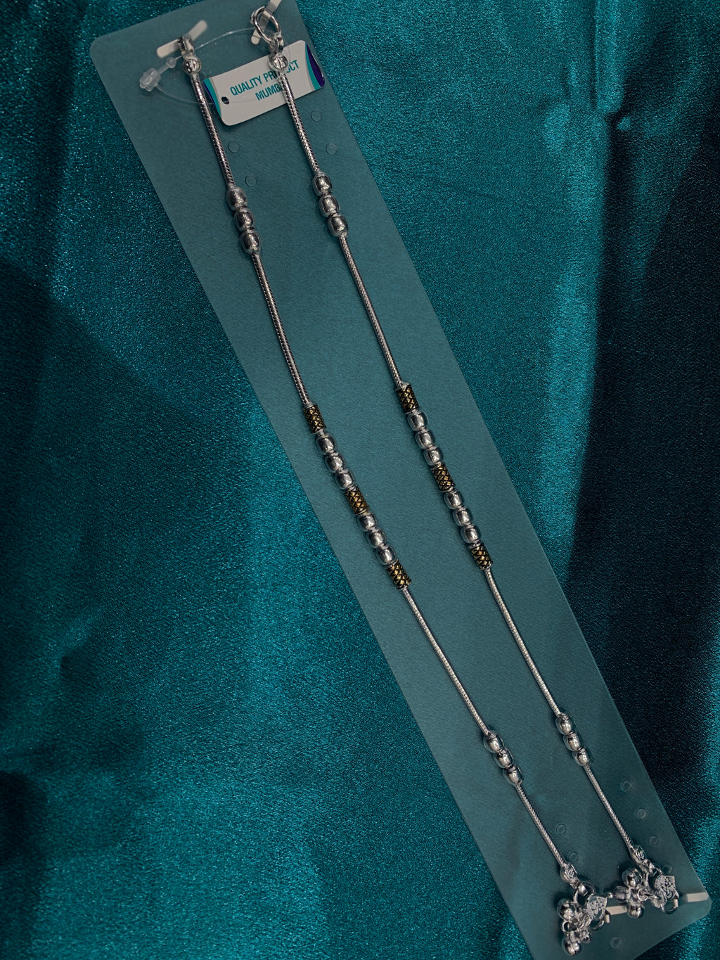 Fancy silver anklets with antique gold plating beads