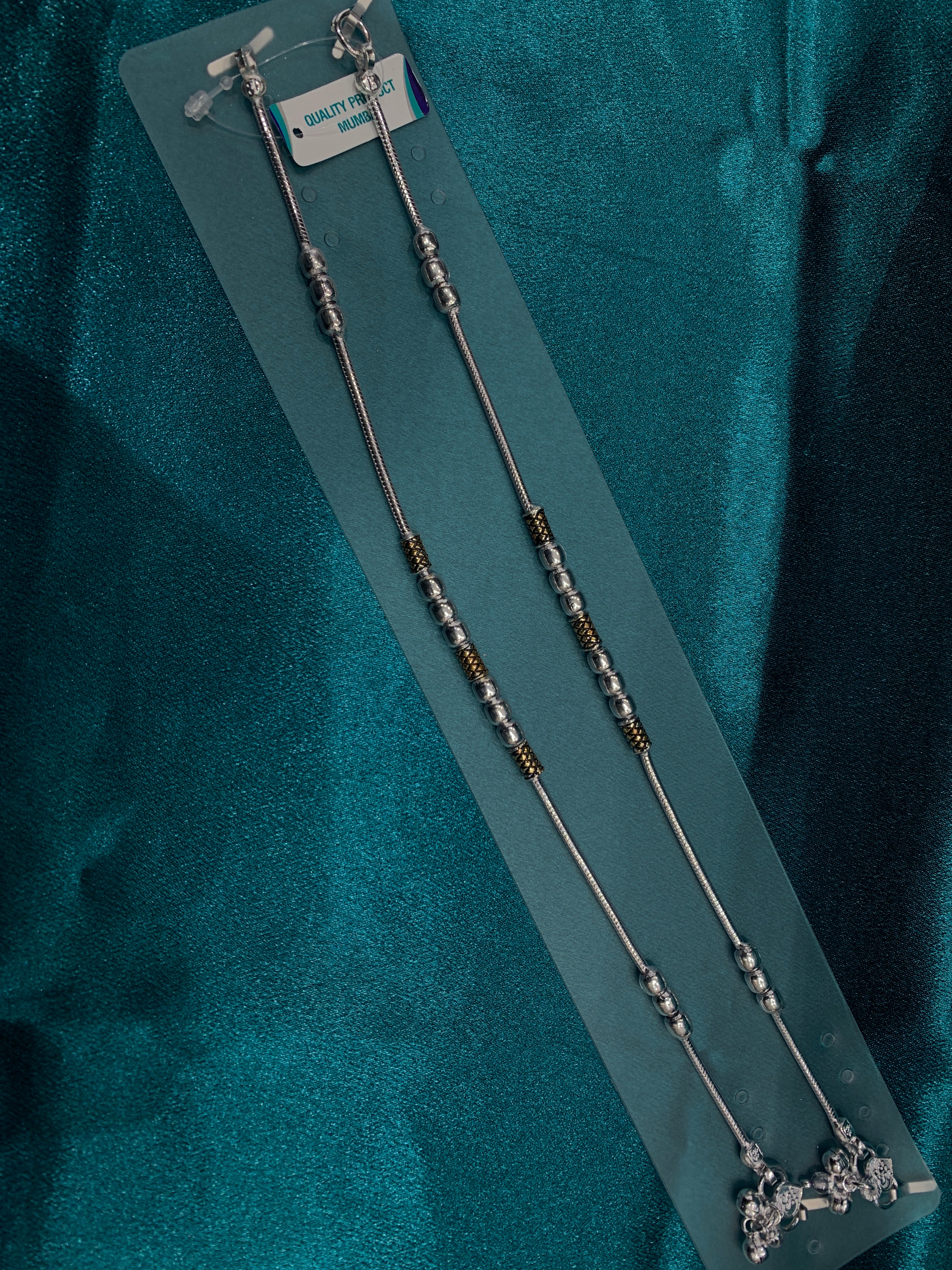 Fancy silver anklets with antique gold plating beads