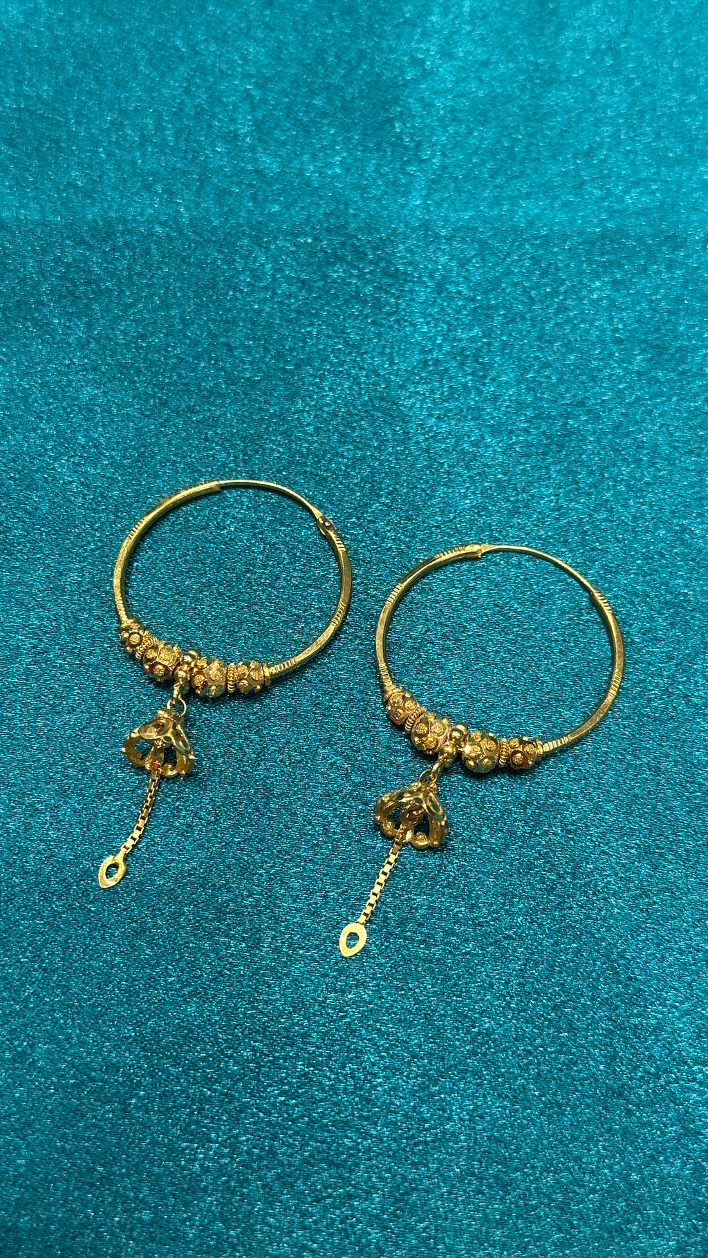 22K Gold Hoops With Designer Beads & Hanging Design