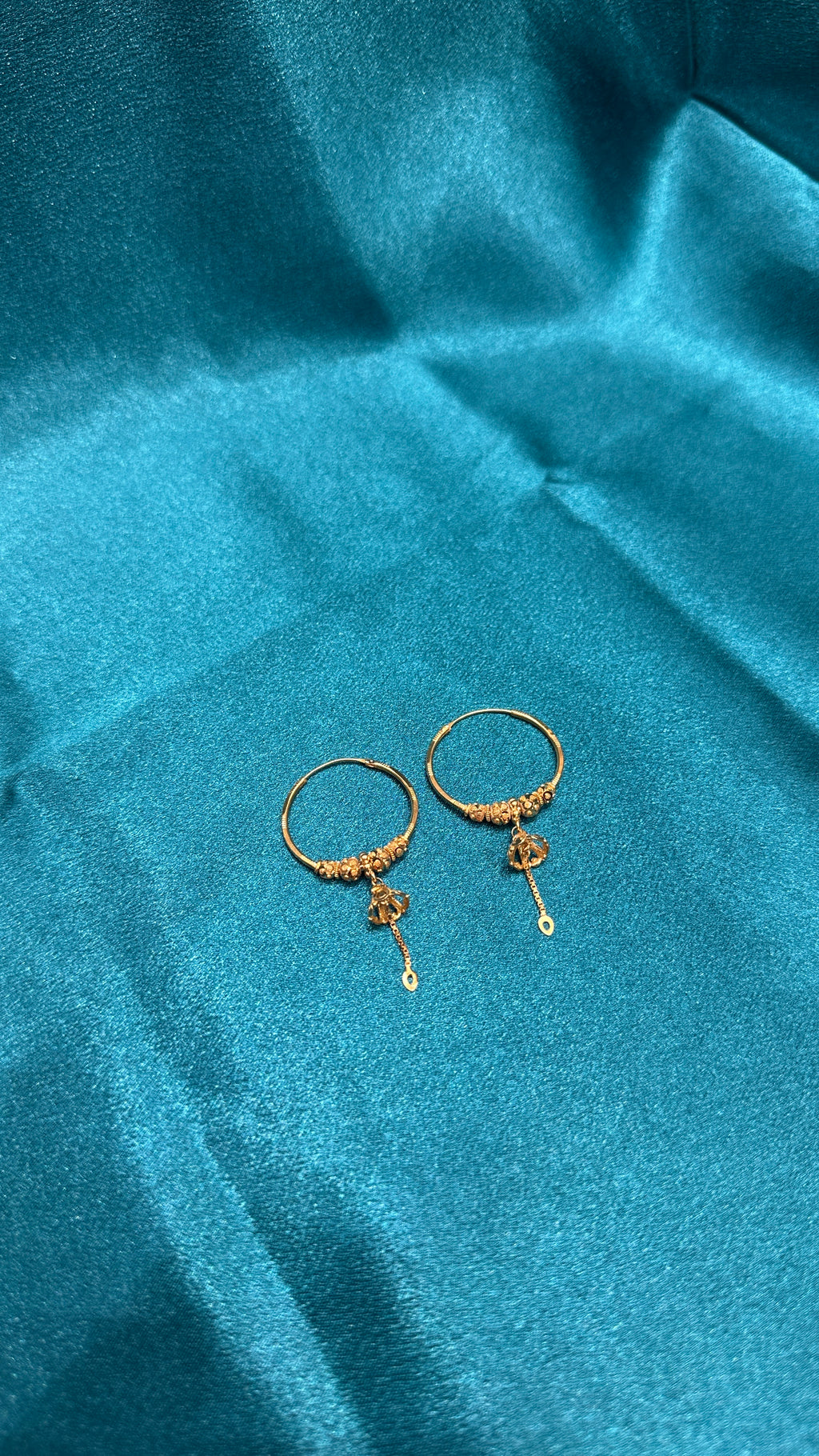 22K Gold Hoops With Designer Beads & Hanging Design