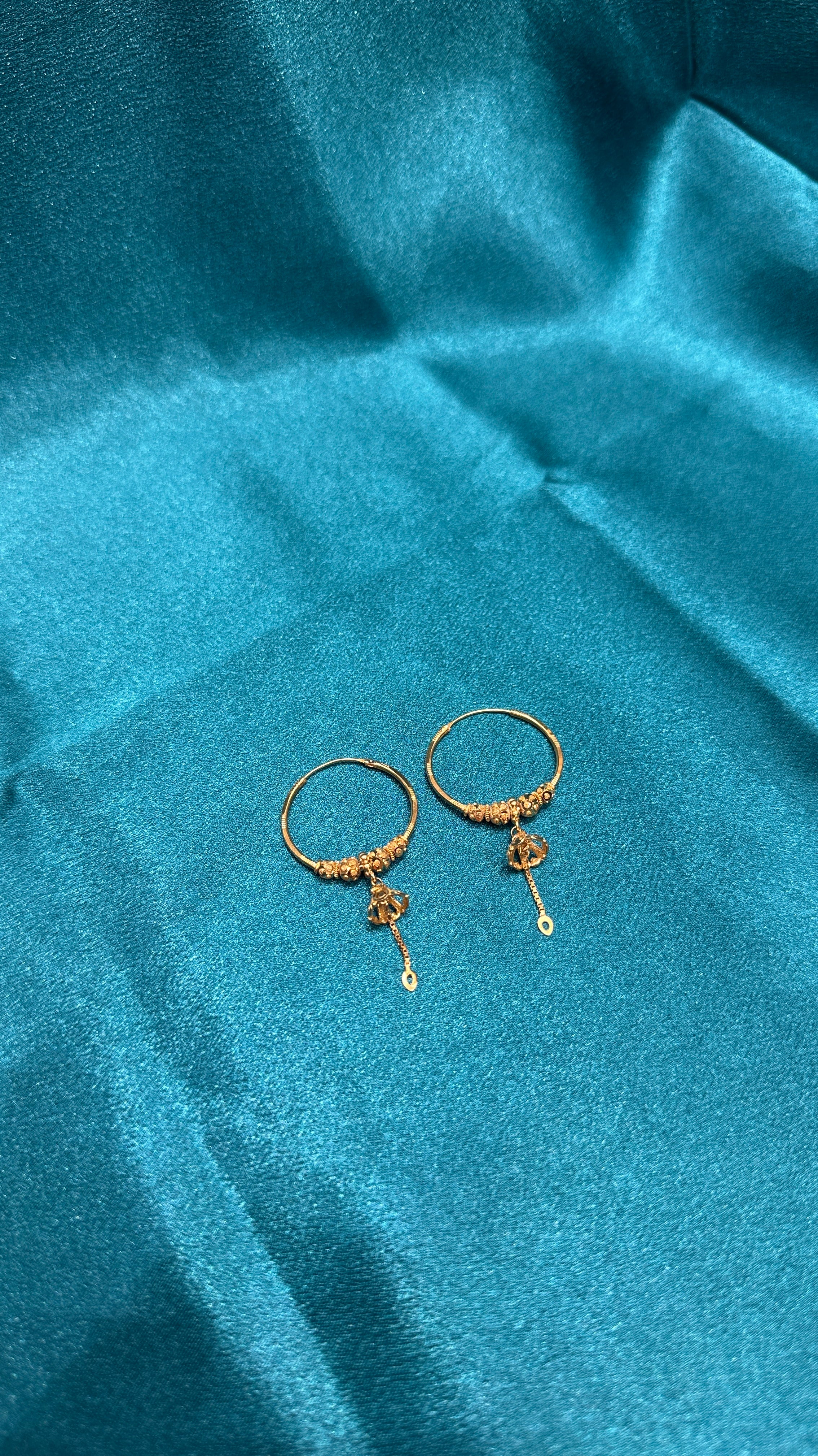 22K Gold Hoops With Designer Beads & Hanging Design